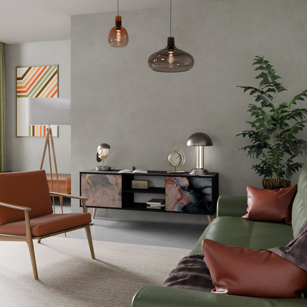 GILDED SWIRLS Móvel de TV com 2 Portas em Acabamento Preto