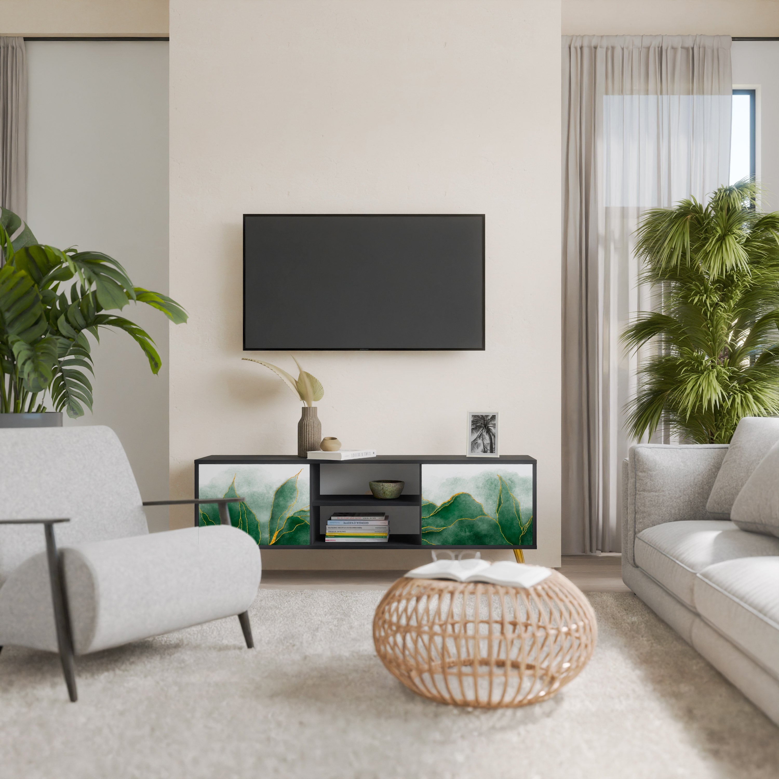 EXPENSIVE NATURE 2-Door TV Stand in Black Finish