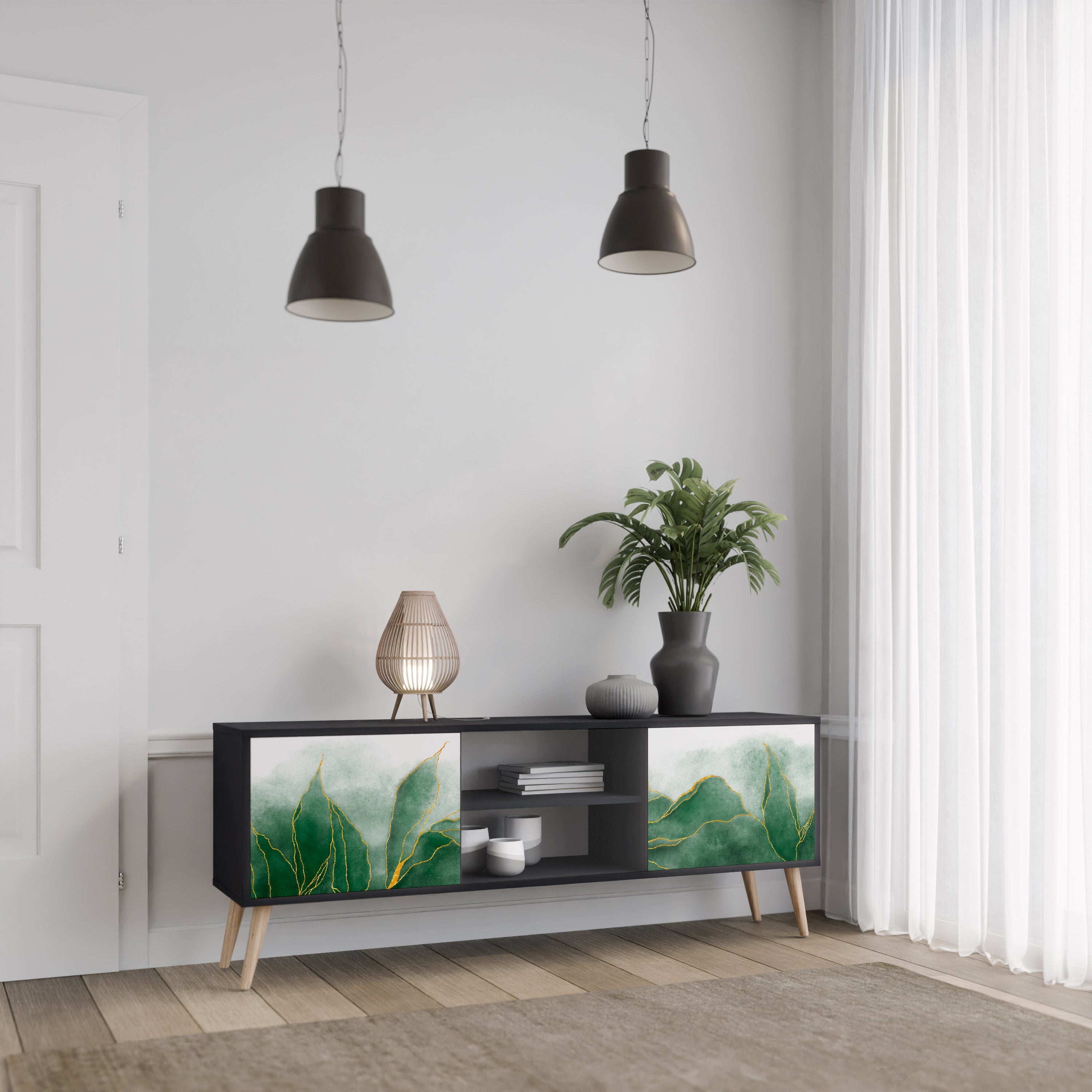 EXPENSIVE NATURE 2-Door TV Stand in Black Finish