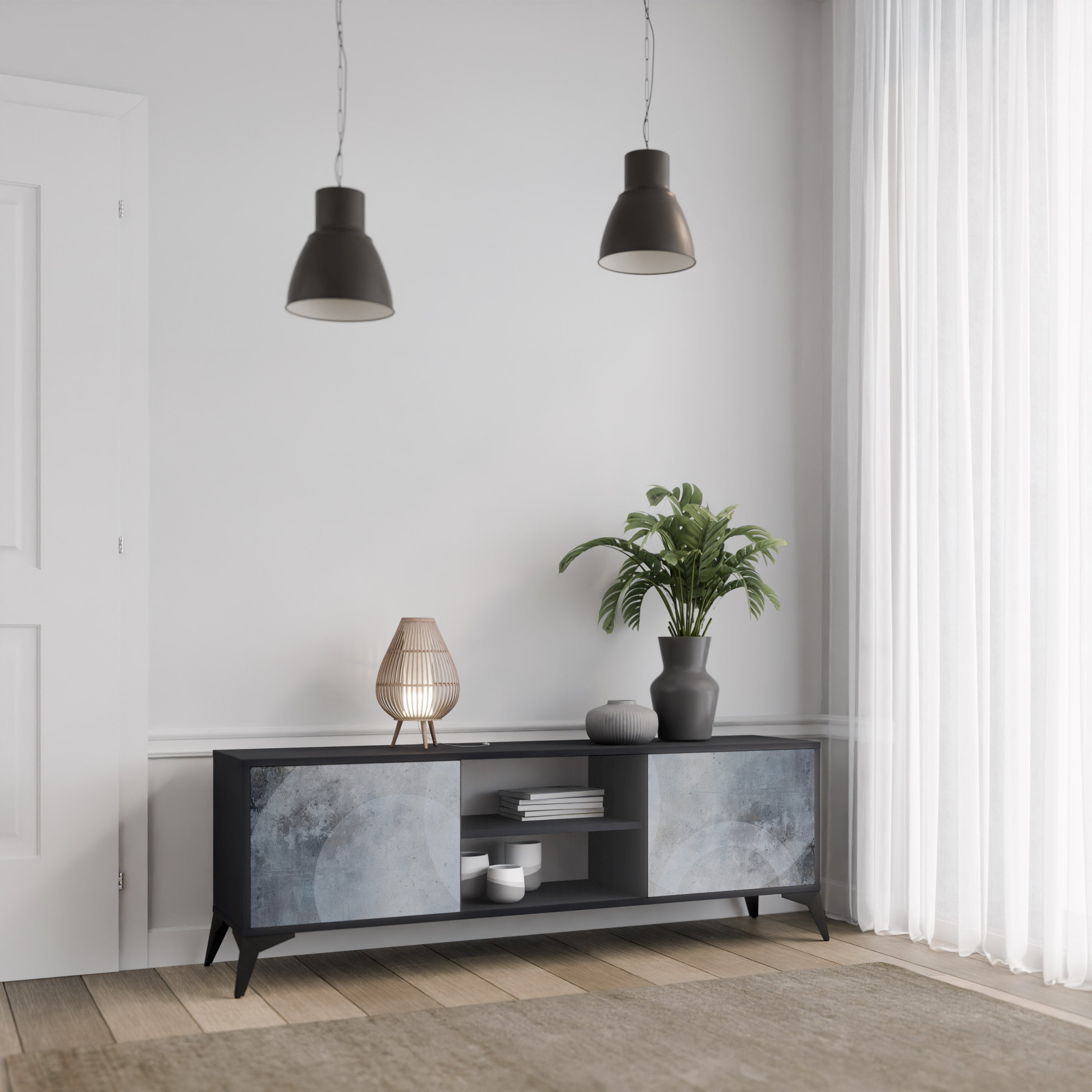 MUTED ARC Móvel de TV com 2 Portas em Acabamento Preto