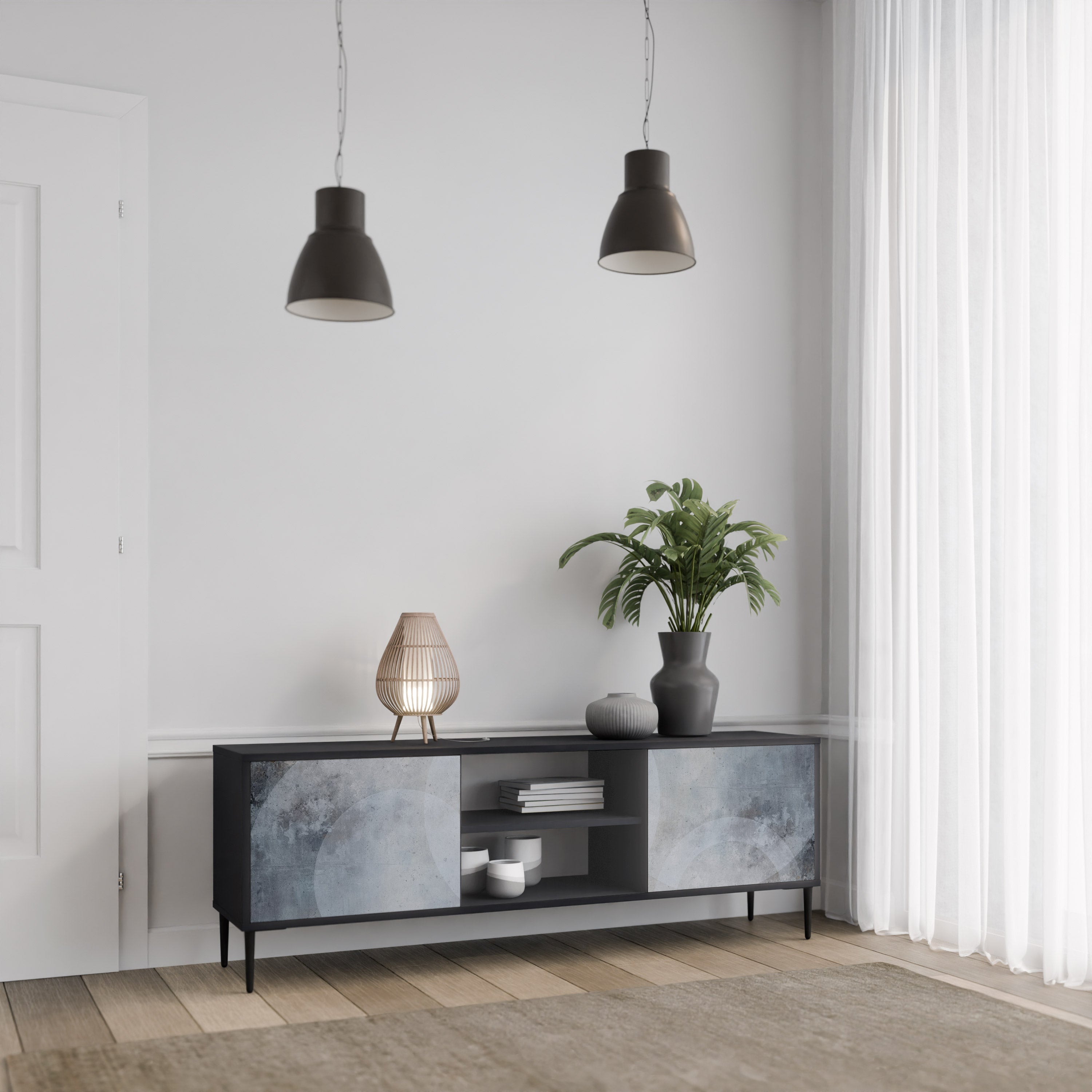 MUTED ARC Móvel de TV com 2 Portas em Acabamento Preto