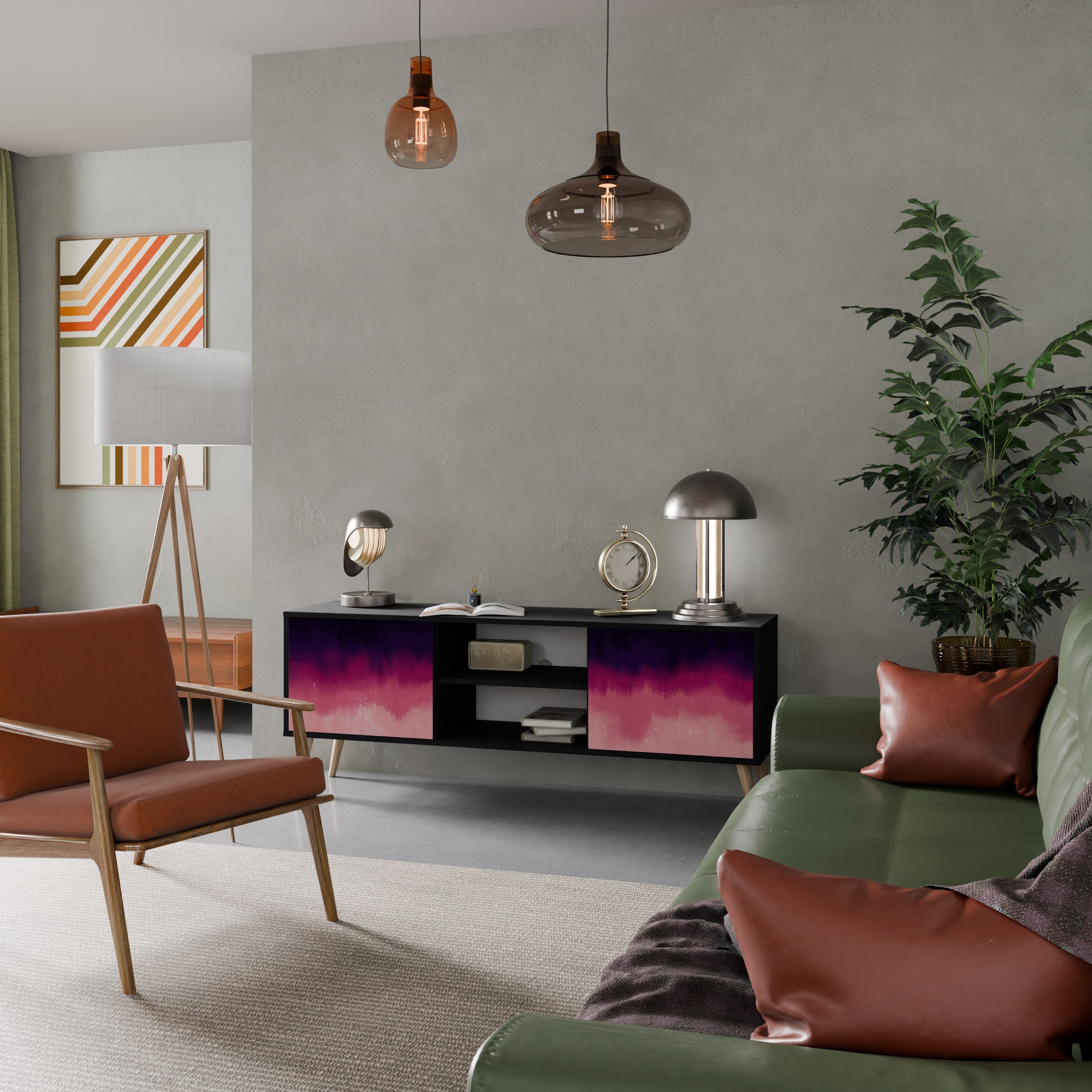 AURORA BOREALIS Móvel de TV com 2 Portas em Acabamento Preto