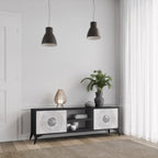 SOLID CIRCLES Móvel de TV com 2 Portas em Acabamento Preto