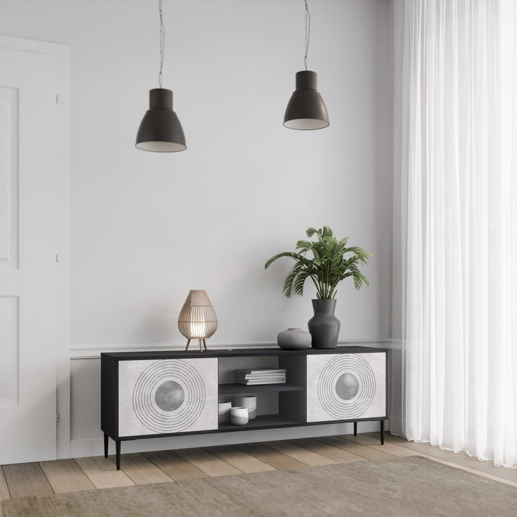 SOLID CIRCLES Móvel de TV com 2 Portas em Acabamento Preto