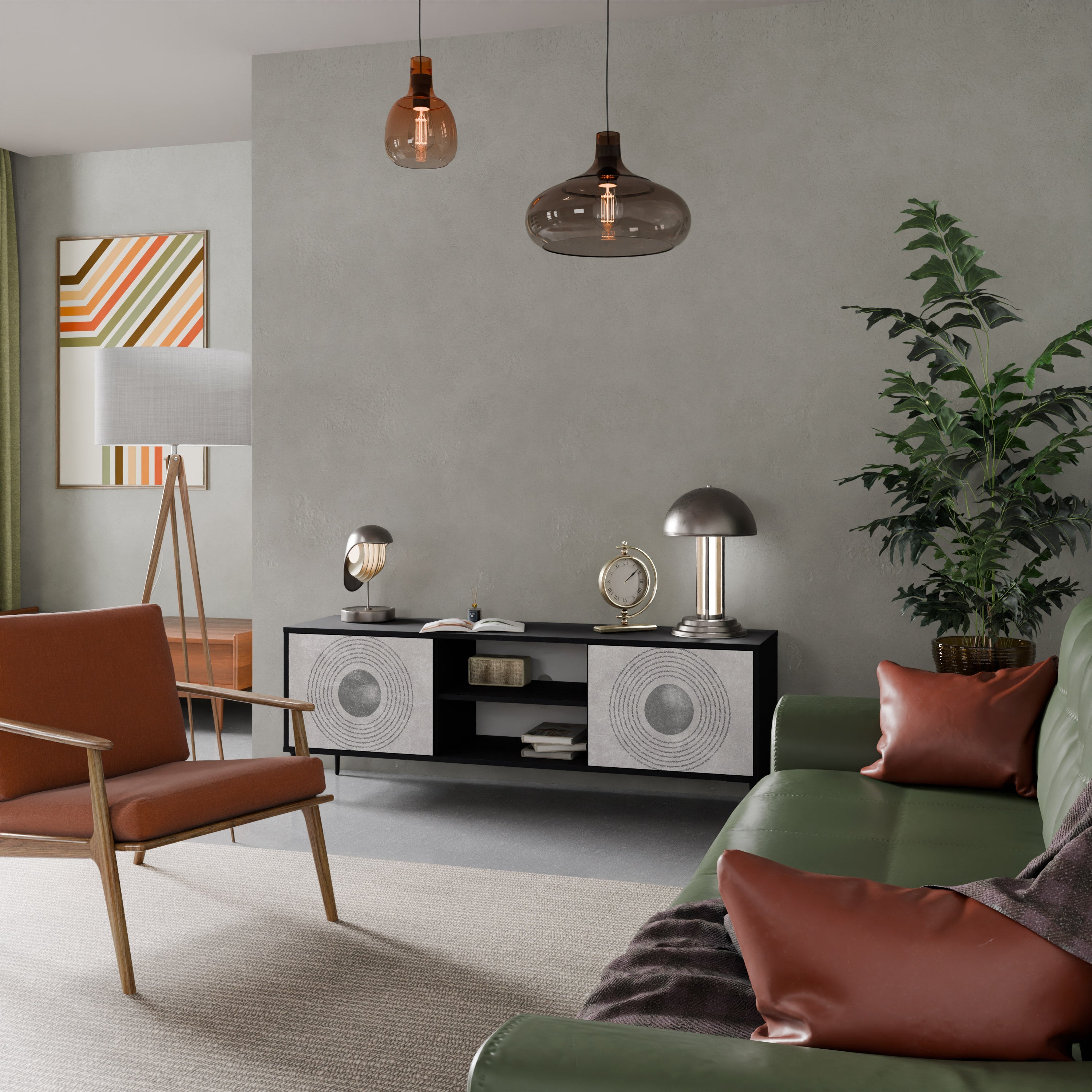 SOLID CIRCLES Móvel de TV com 2 Portas em Acabamento Preto