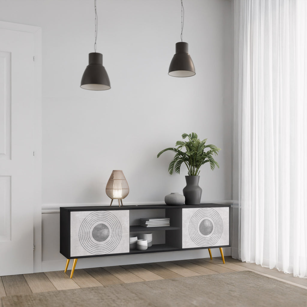 SOLID CIRCLES Móvel de TV com 2 Portas em Acabamento Preto