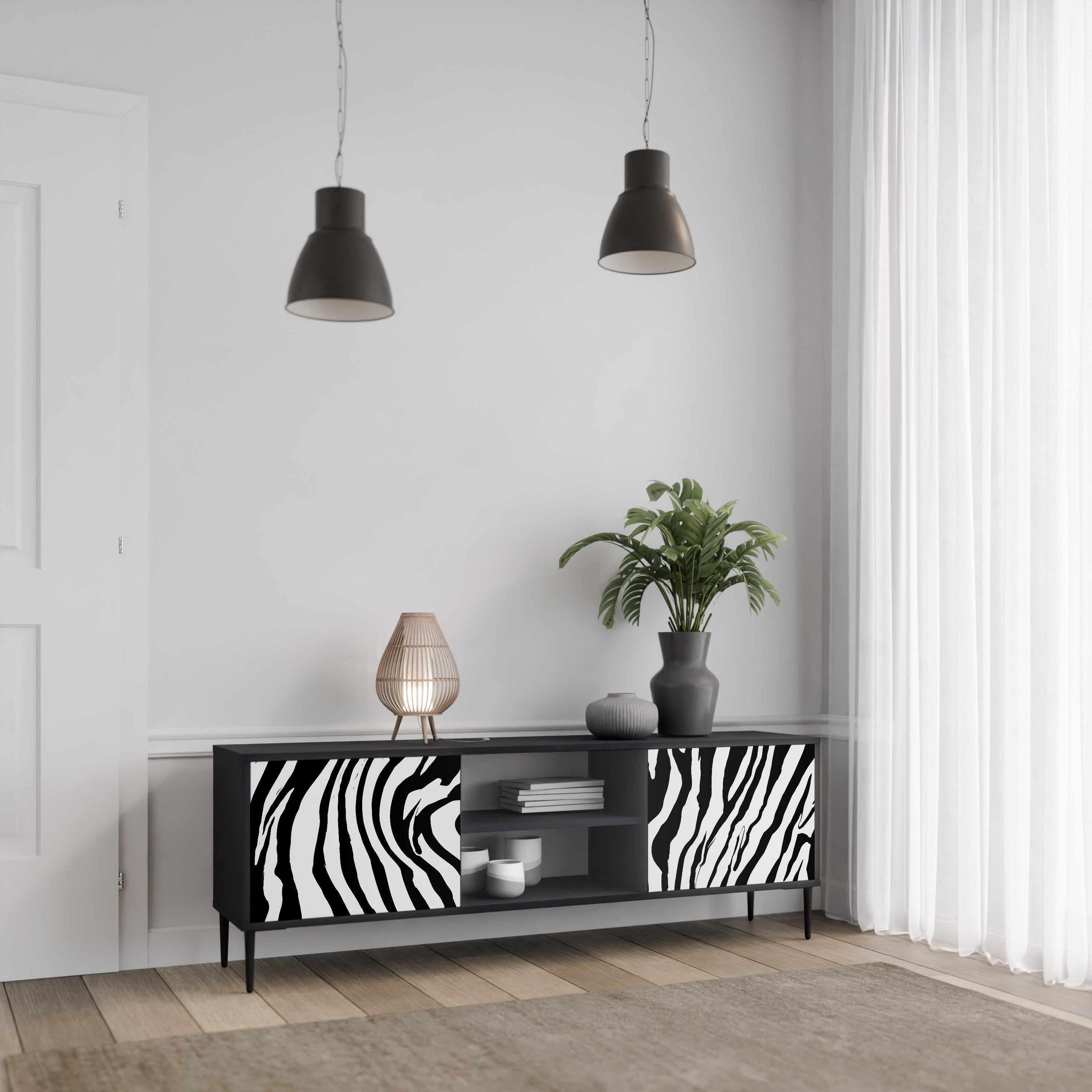 SPLENDID ZEBRA Móvel de TV com 2 Portas em Acabamento Preto