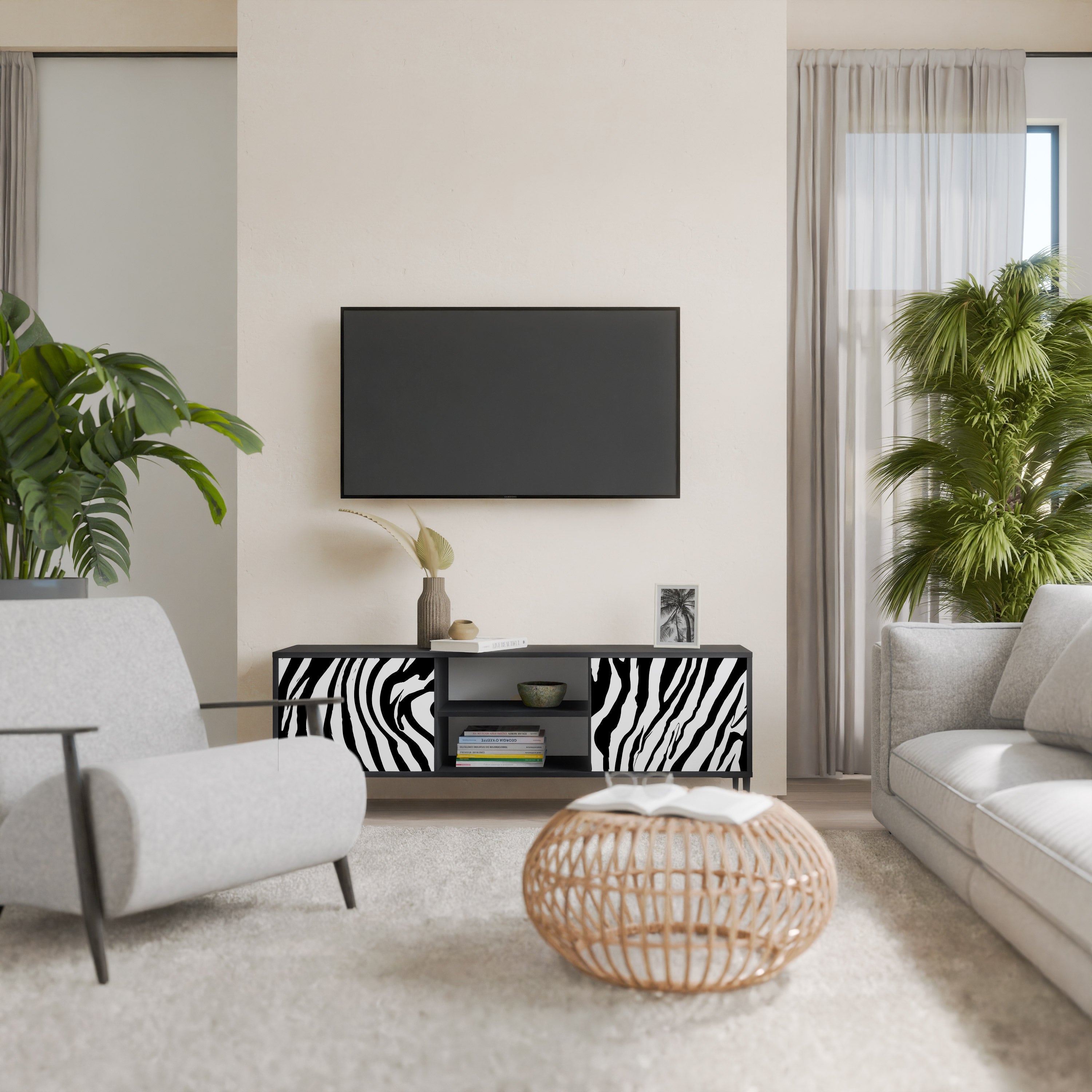 SPLENDID ZEBRA Móvel de TV com 2 Portas em Acabamento Preto