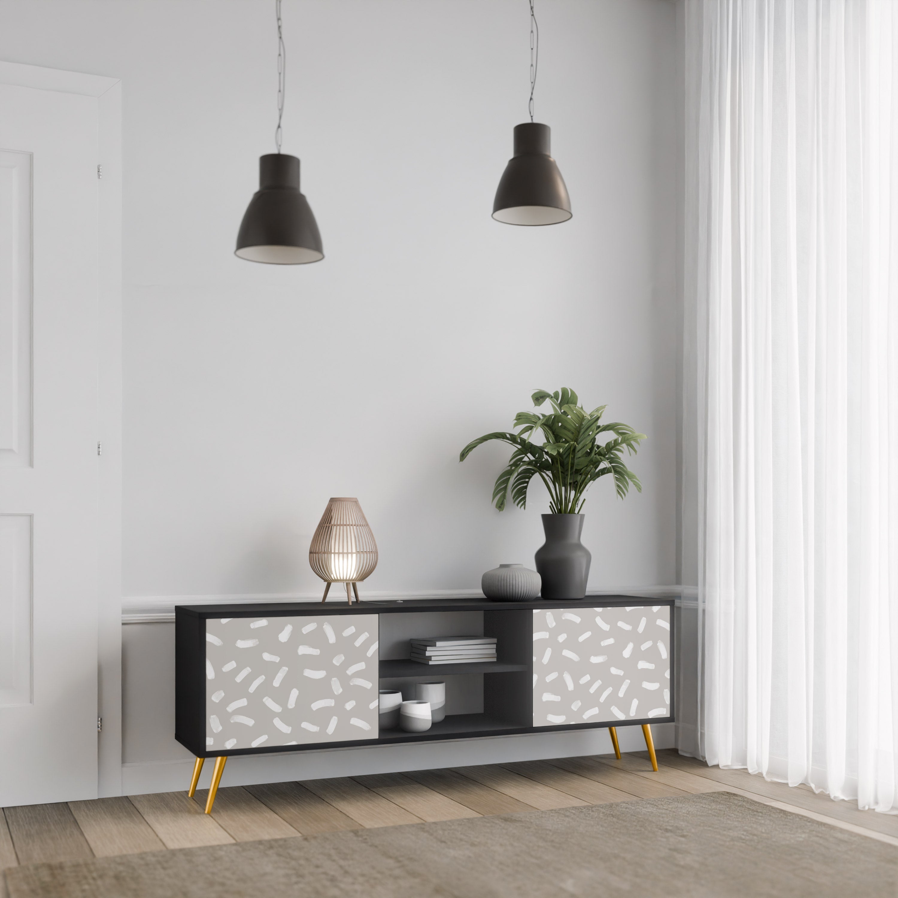 PASSING SECONDS Móvel de TV com 2 Portas em Acabamento Preto