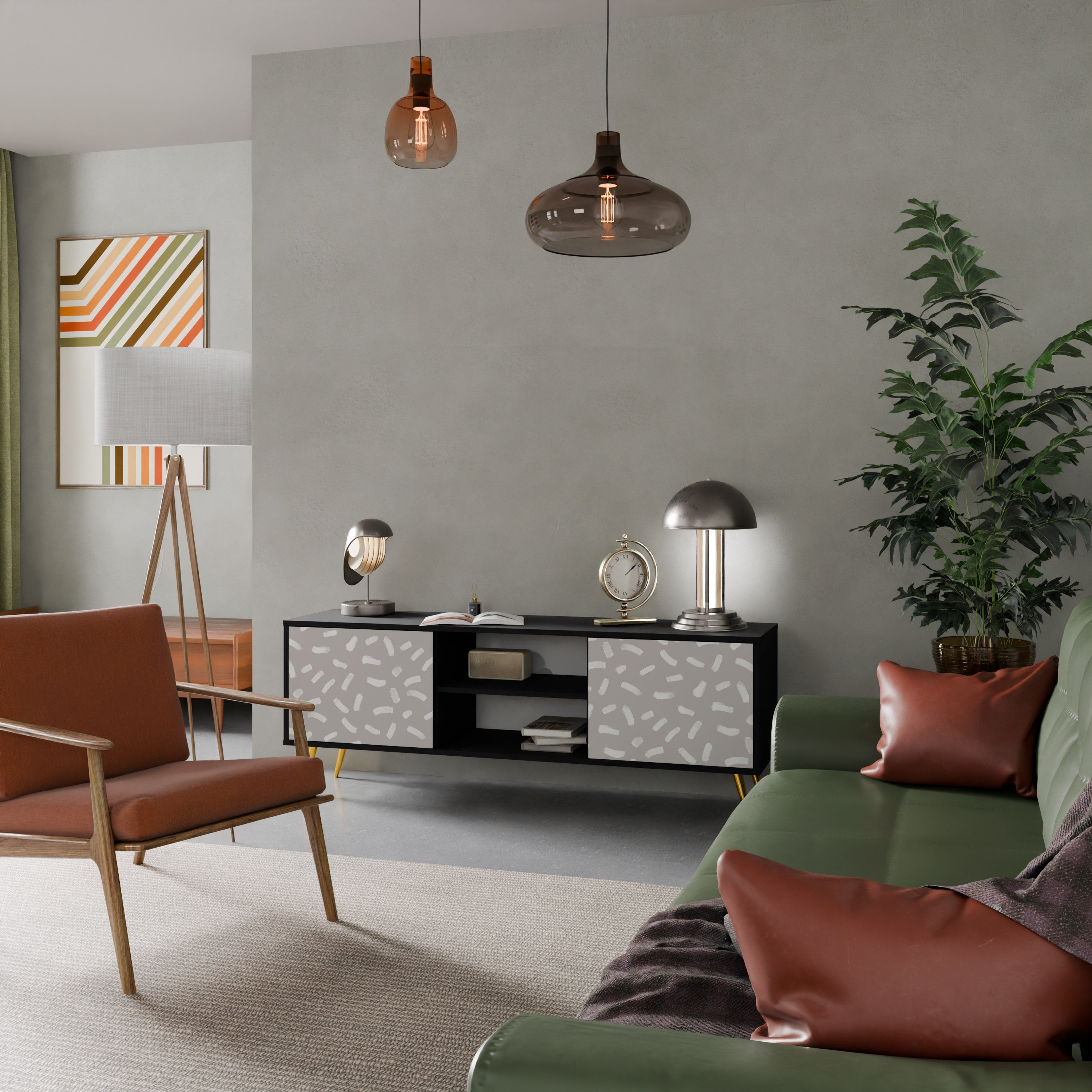 PASSING SECONDS Móvel de TV com 2 Portas em Acabamento Preto