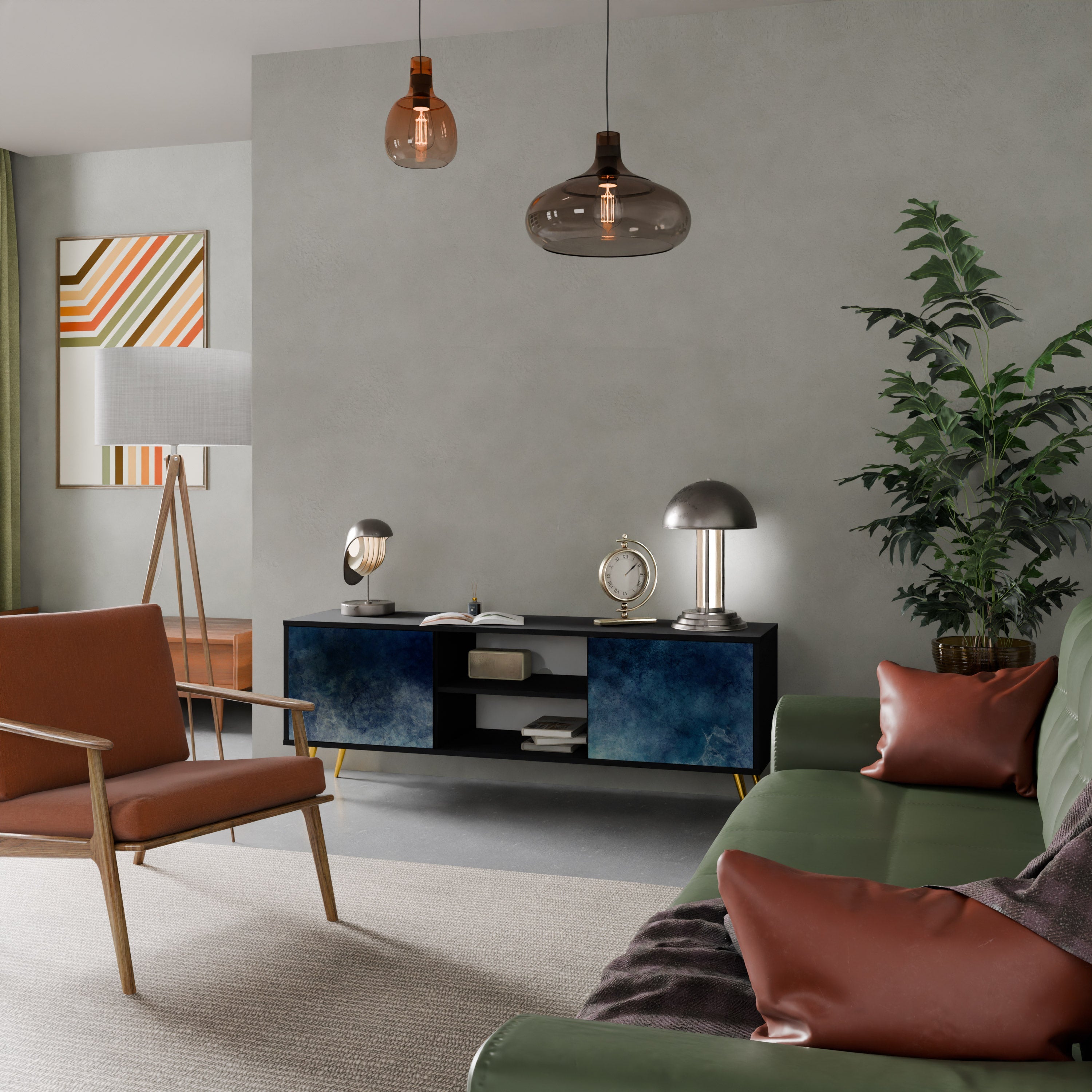 CELESTIAL FALL Móvel de TV com 2 Portas em Acabamento Preto