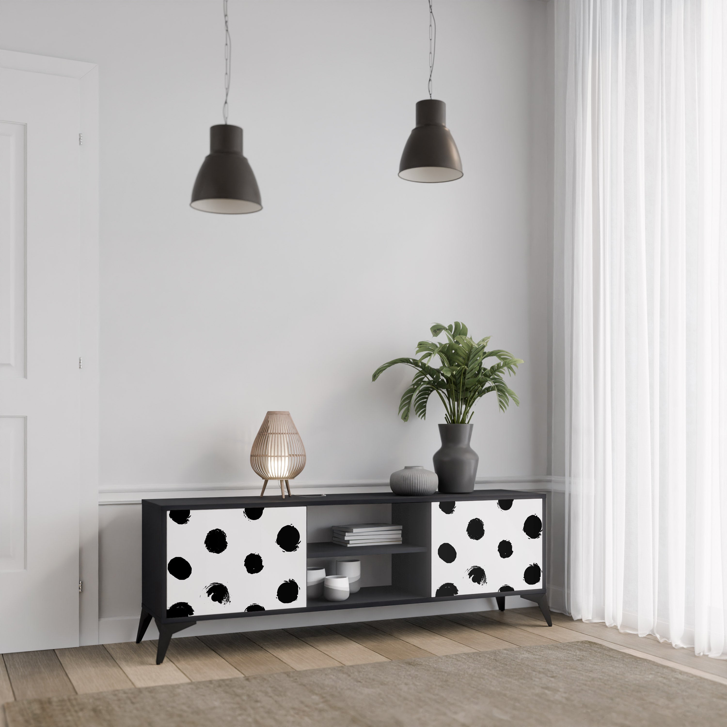 SLIPPING MINUTES Móvel de TV com 2 Portas em Acabamento Preto