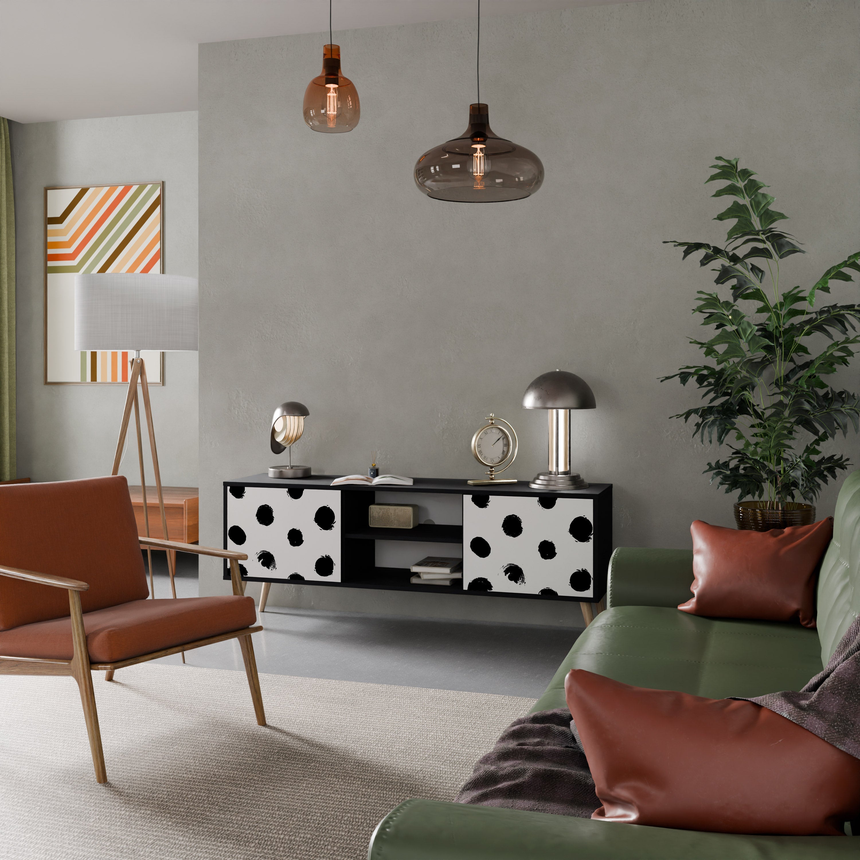 SLIPPING MINUTES Móvel de TV com 2 Portas em Acabamento Preto