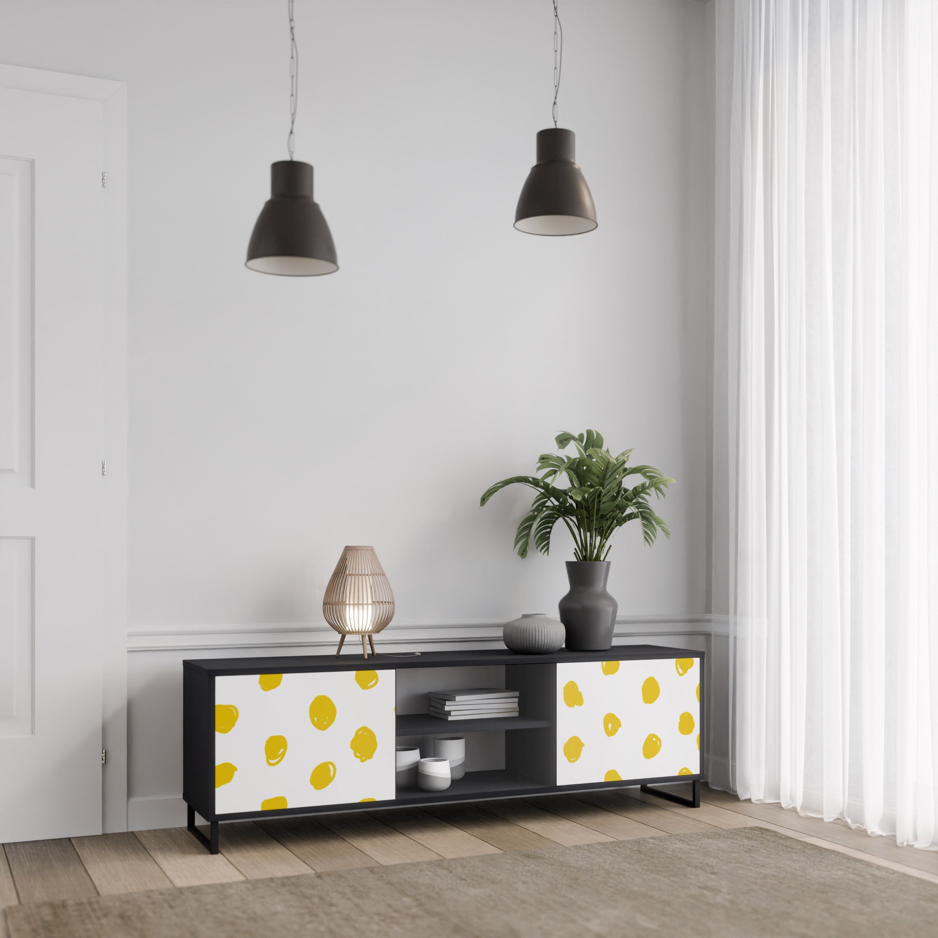 RADIANT REVERIE Móvel de TV com 2 Portas em Acabamento Preto