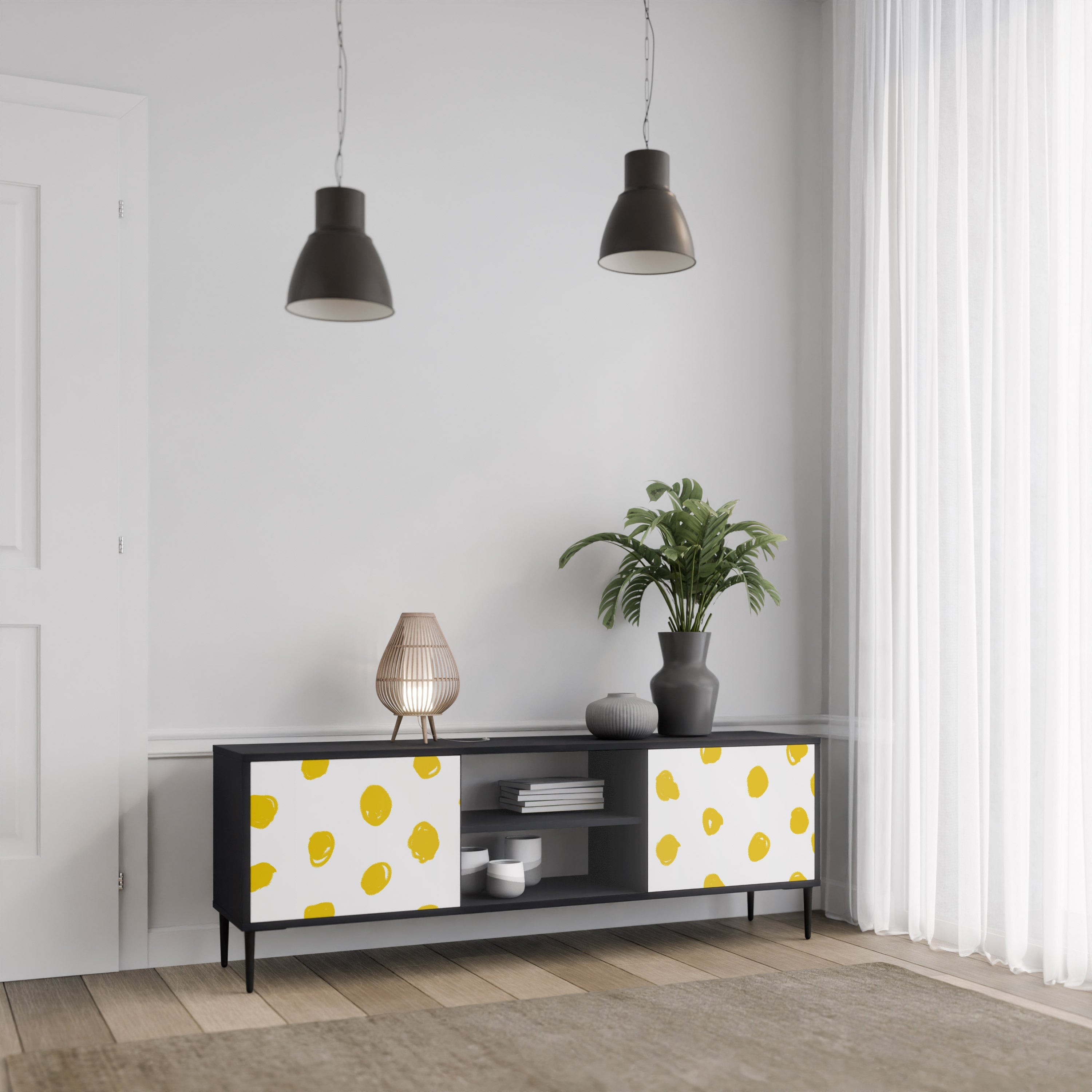 RADIANT REVERIE Móvel de TV com 2 Portas em Acabamento Preto