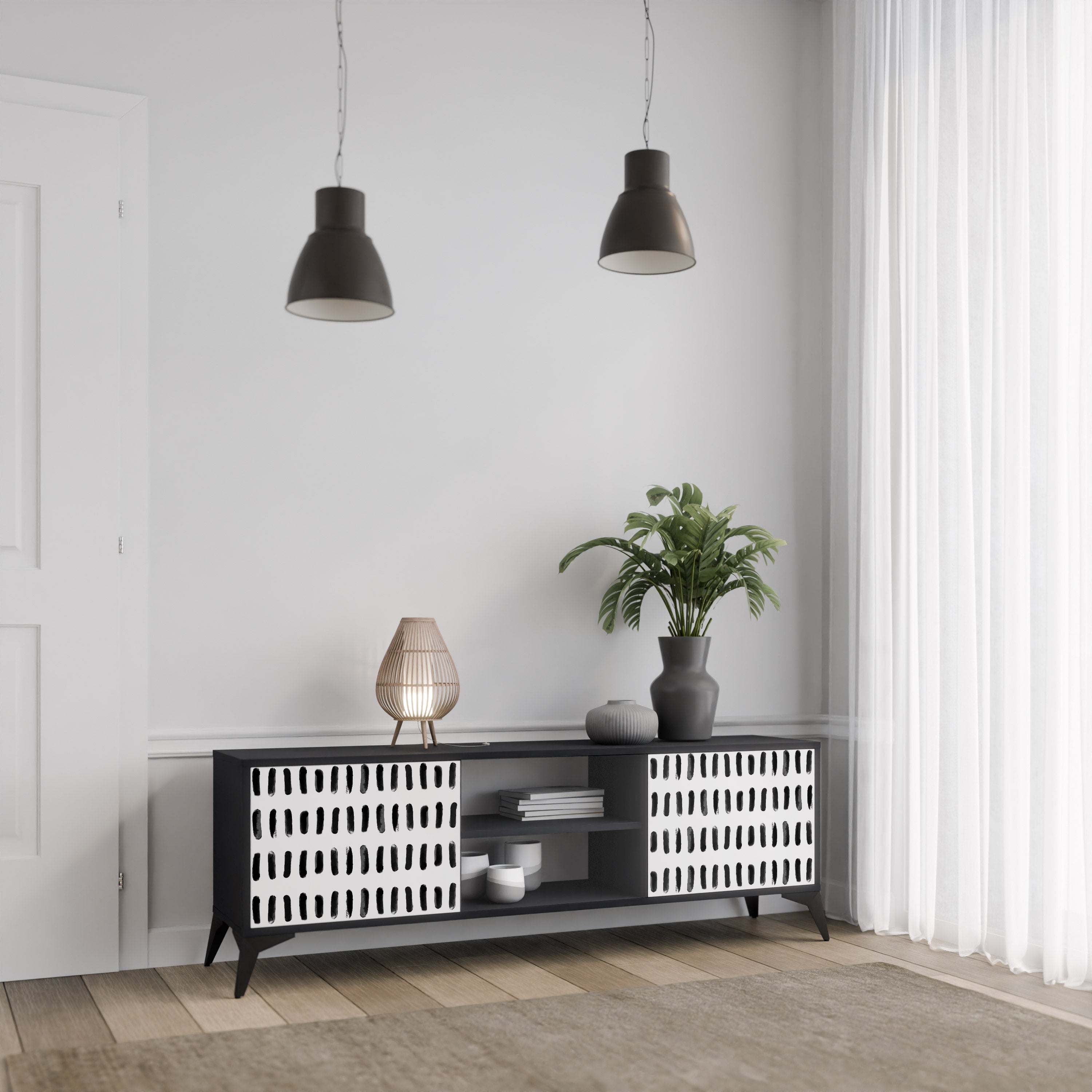 NIGHTY MELODIES Móvel de TV com 2 Portas em Acabamento Preto