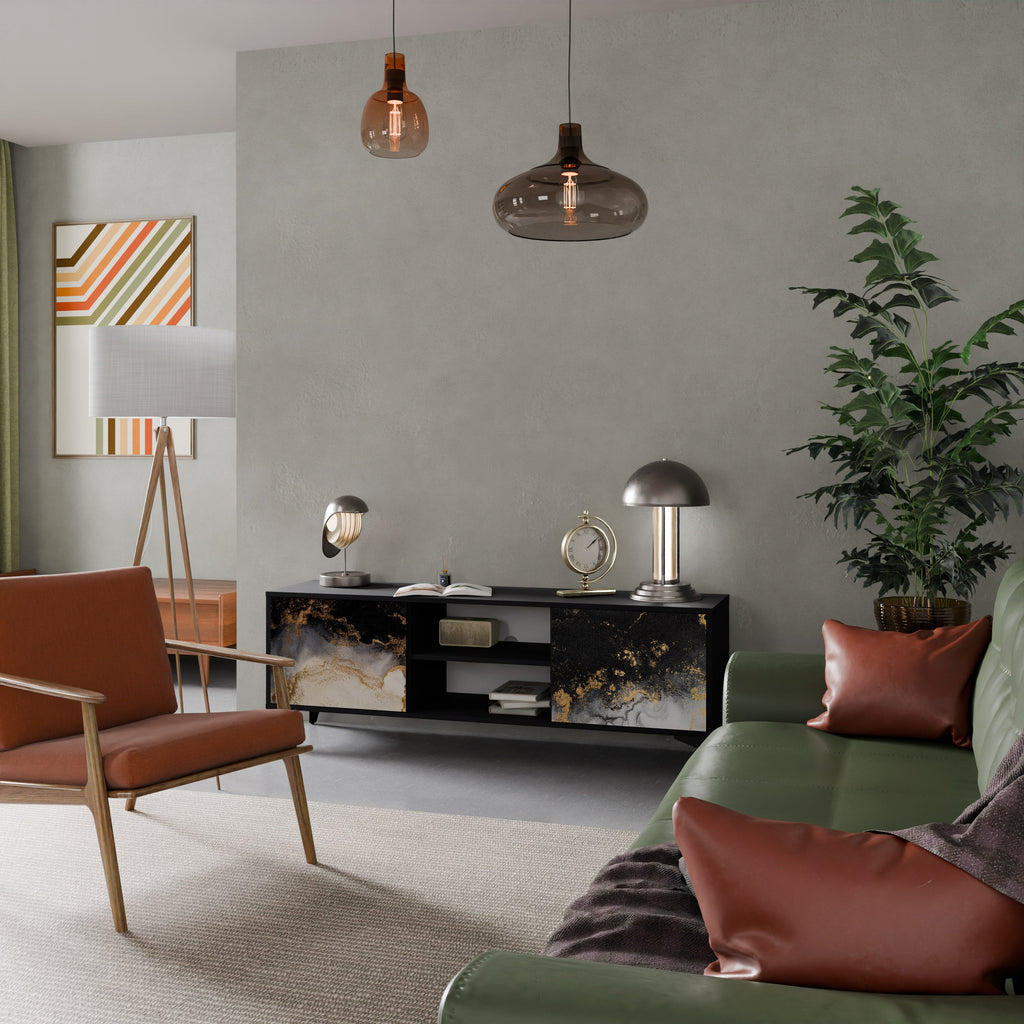 MARBLE OF TOMMORROW Móvel de TV com 2 Portas em Acabamento Preto