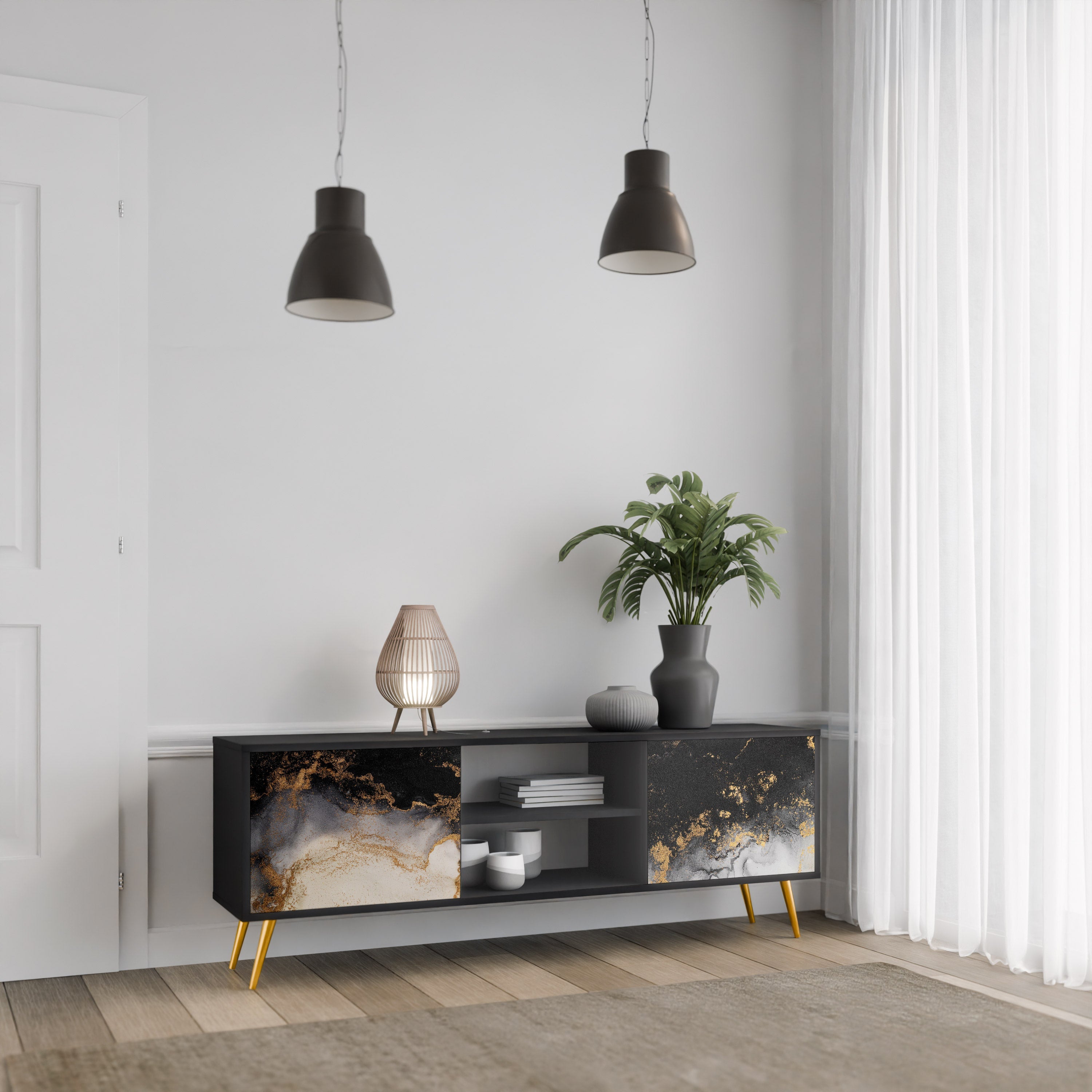 MARBLE OF TOMMORROW Móvel de TV com 2 Portas em Acabamento Preto