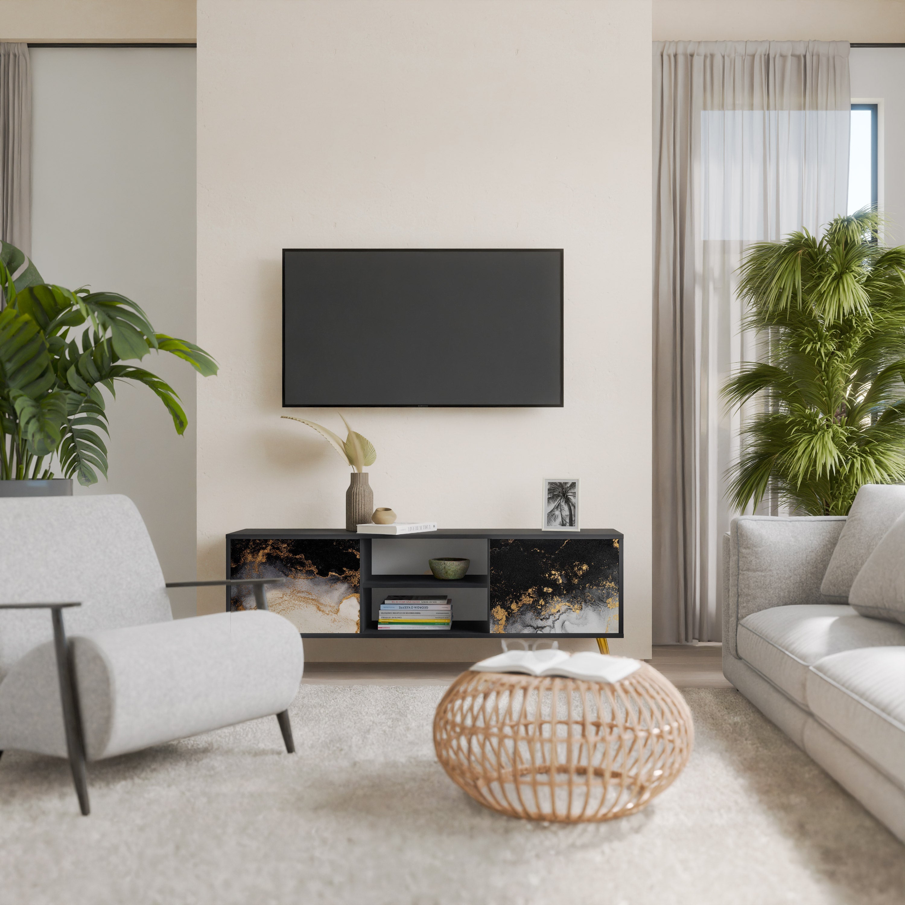 MARBLE OF TOMMORROW Móvel de TV com 2 Portas em Acabamento Preto