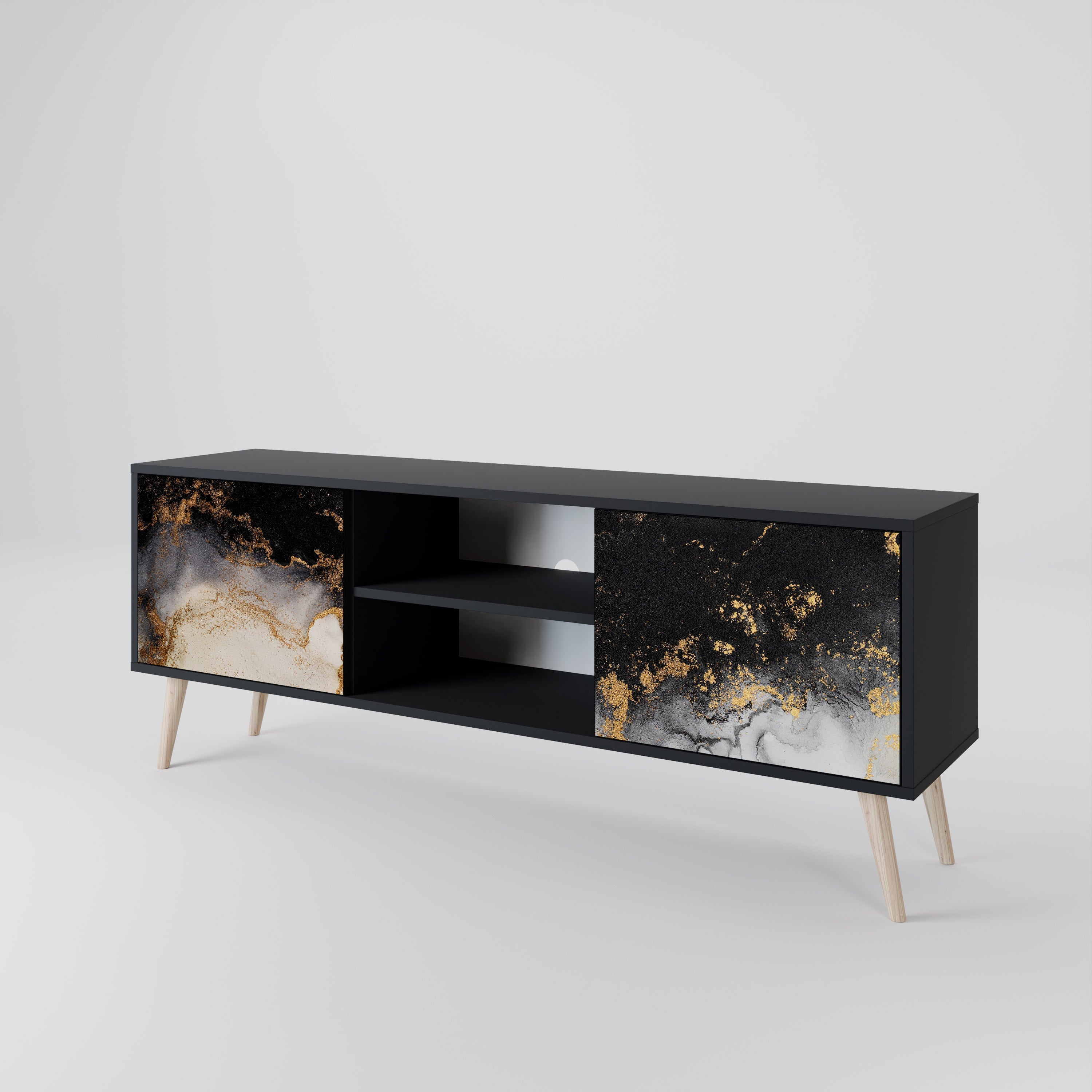 MARBLE OF TOMMORROW Móvel de TV com 2 Portas em Acabamento Preto