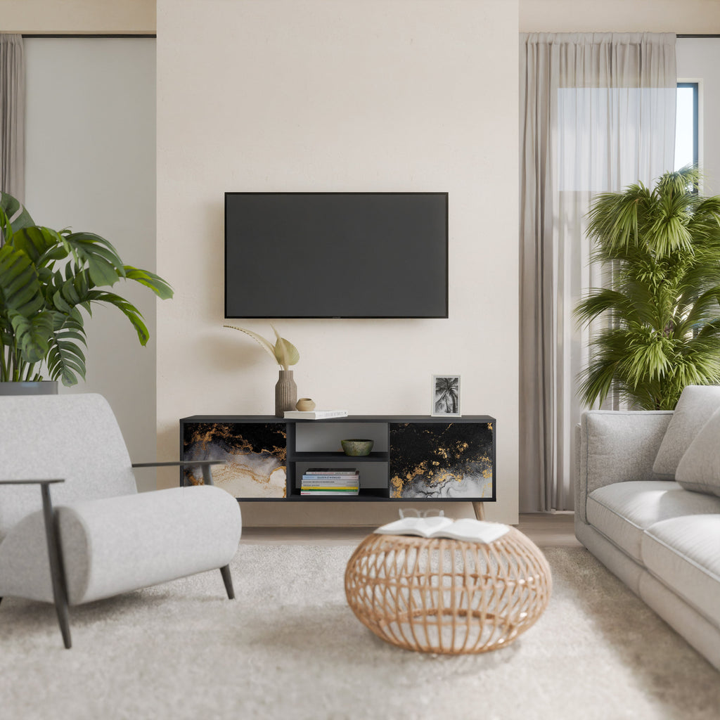 MARBLE OF TOMMORROW Móvel de TV com 2 Portas em Acabamento Preto