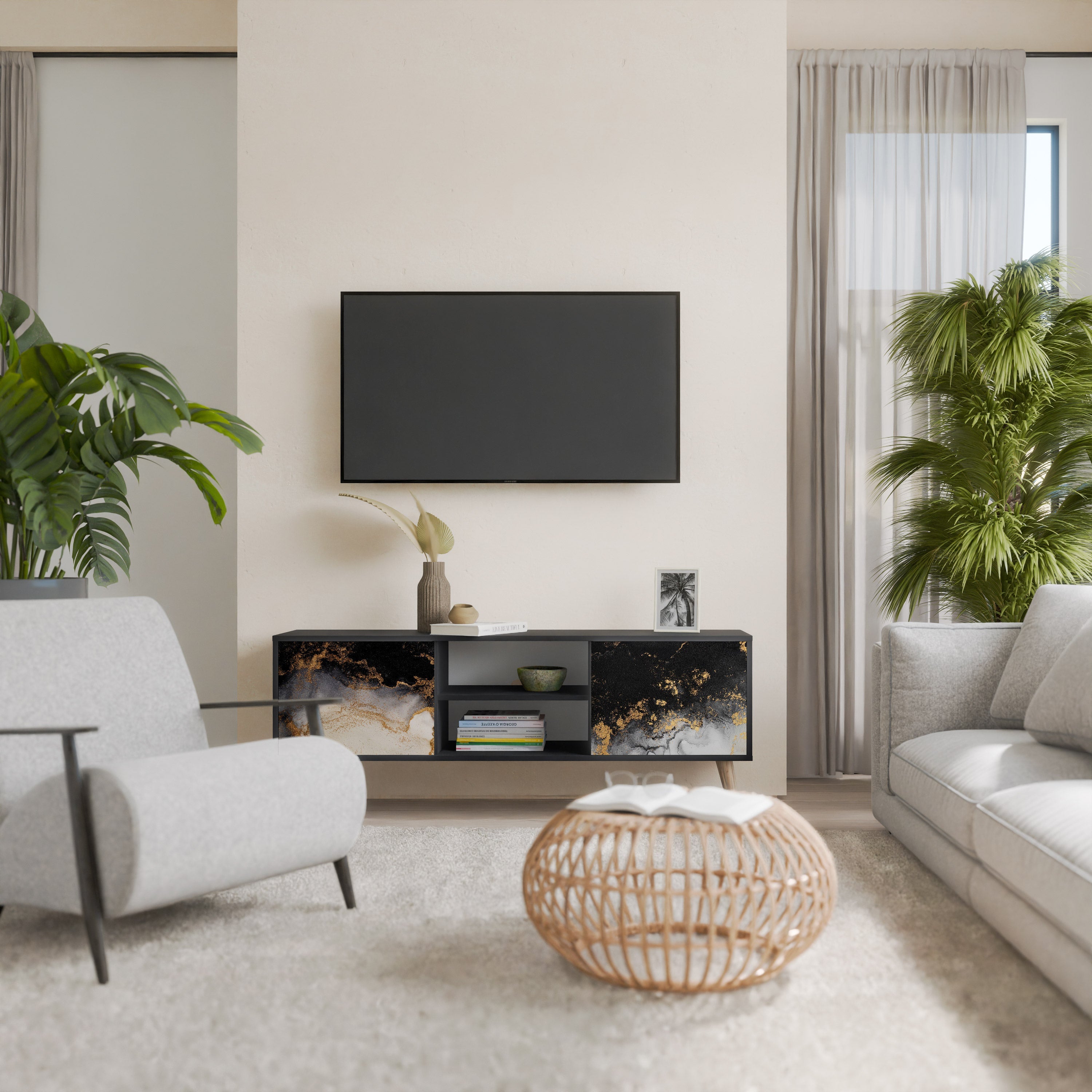 MARBLE OF TOMMORROW Móvel de TV com 2 Portas em Acabamento Preto