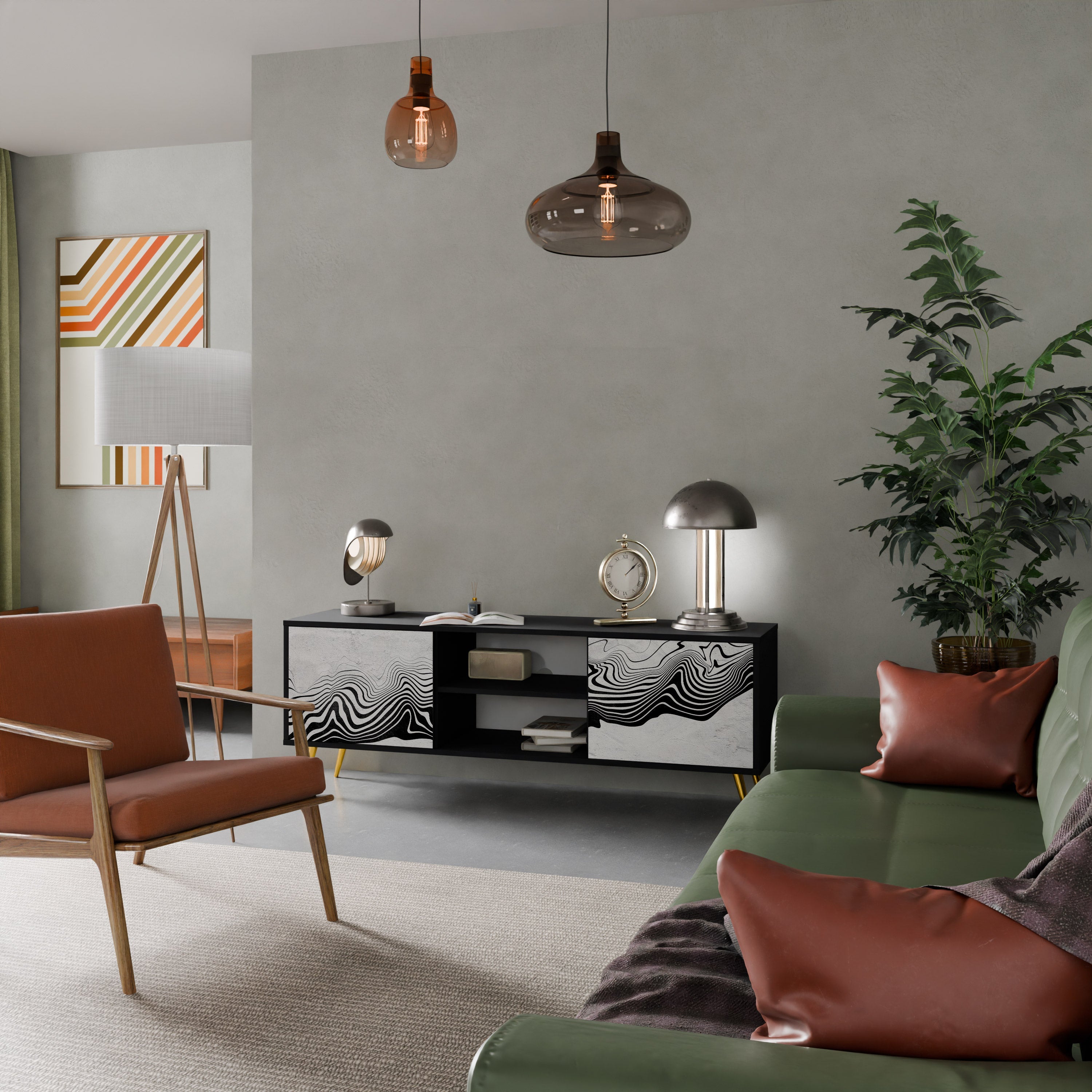 MONOCHROME MIRAGE Móvel de TV com 2 Portas em Acabamento Preto