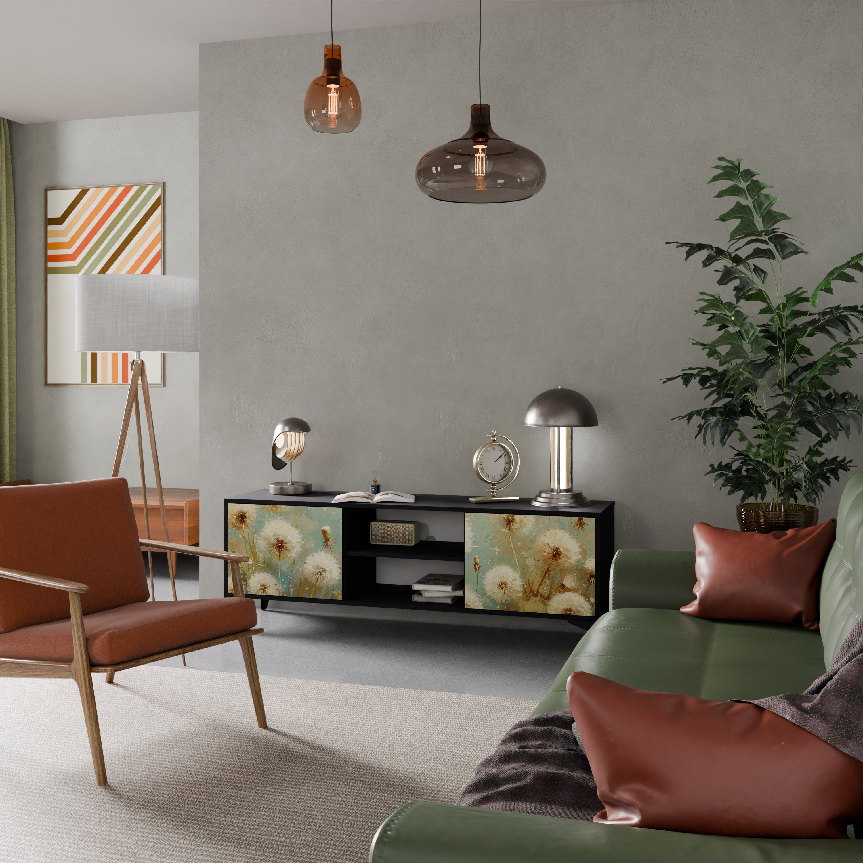 DREAMY MEADOW Móvel de TV com 2 Portas em Acabamento Preto