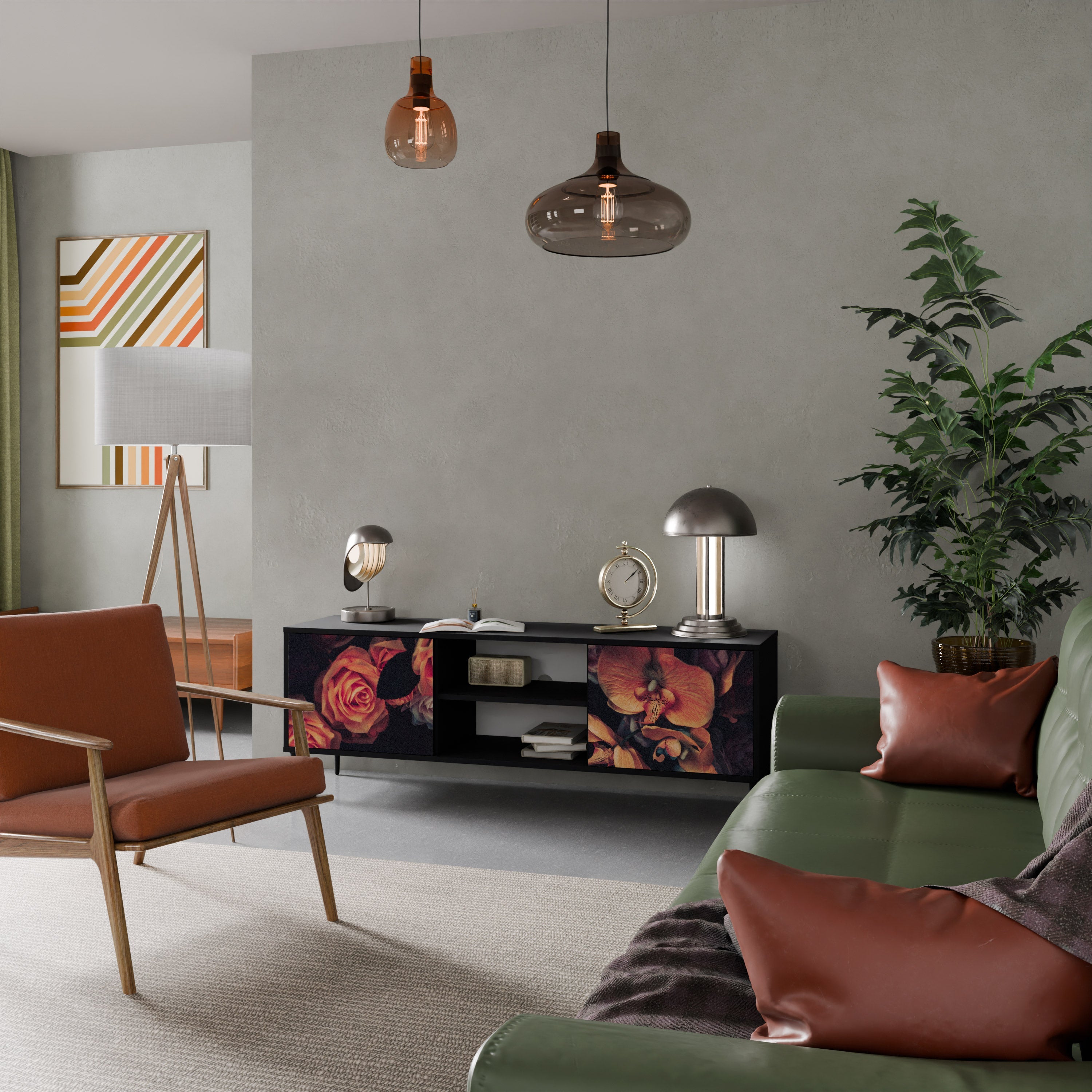 NEVERENDING BLOOM Móvel de TV com 2 Portas em Acabamento Preto