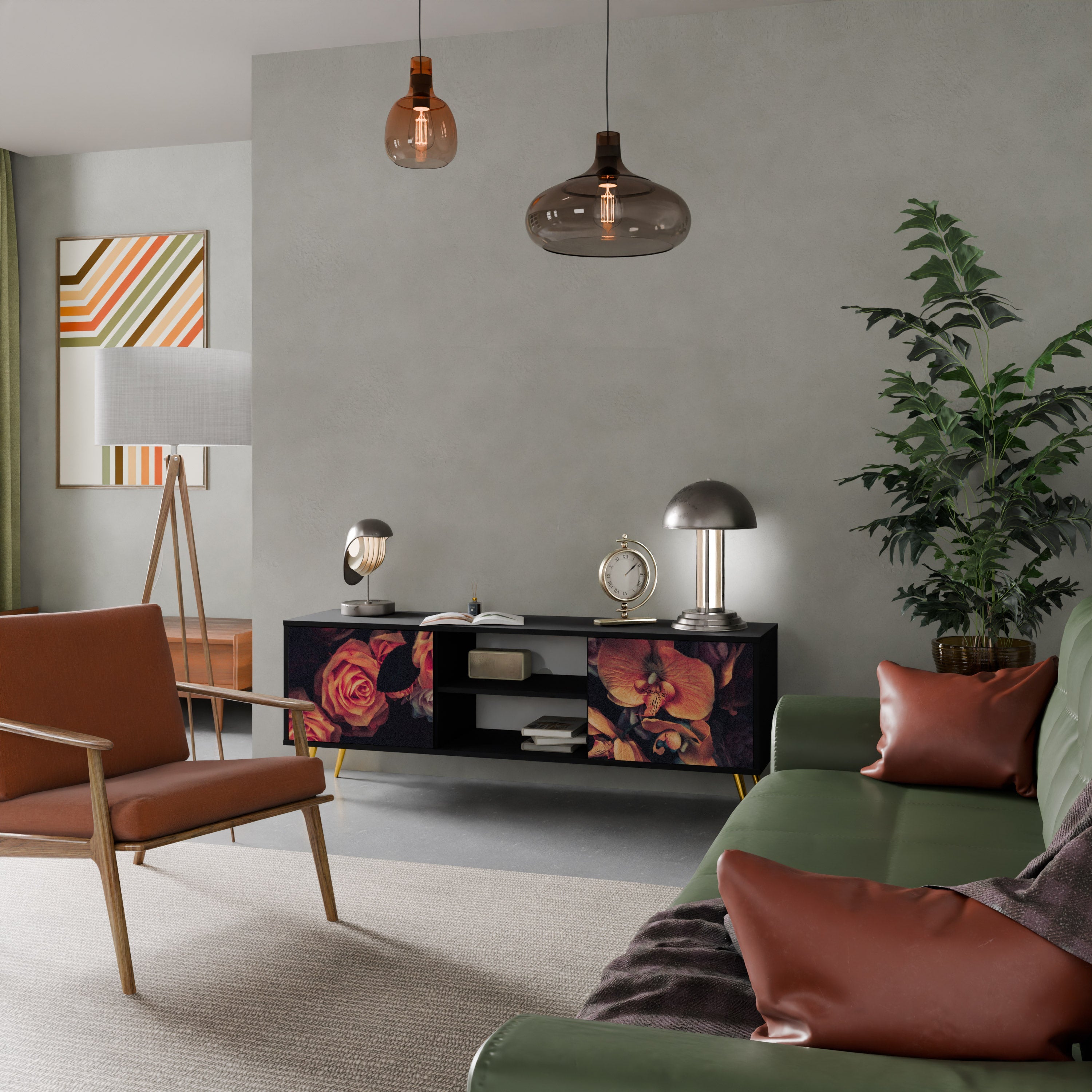 NEVERENDING BLOOM Móvel de TV com 2 Portas em Acabamento Preto