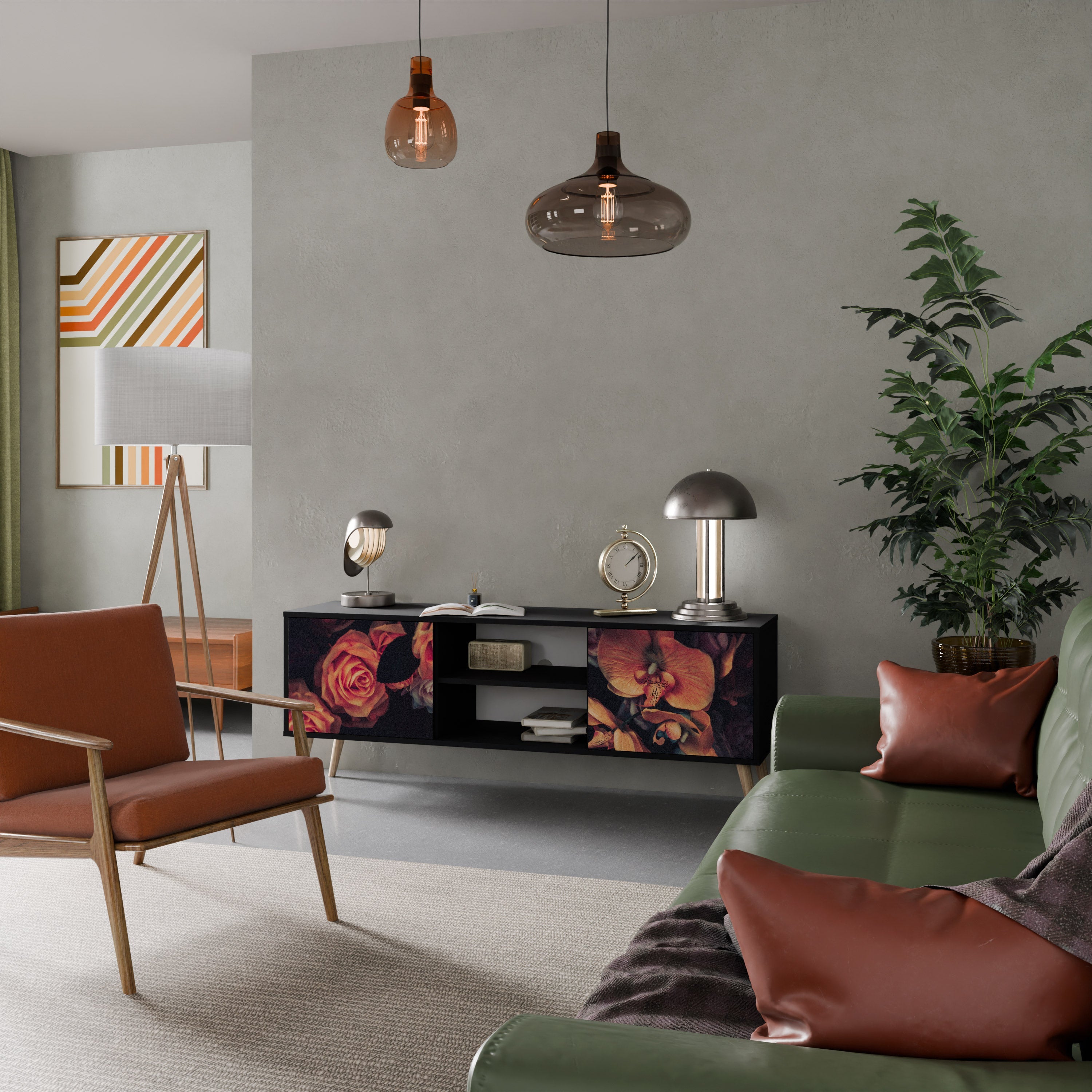 NEVERENDING BLOOM Móvel de TV com 2 Portas em Acabamento Preto