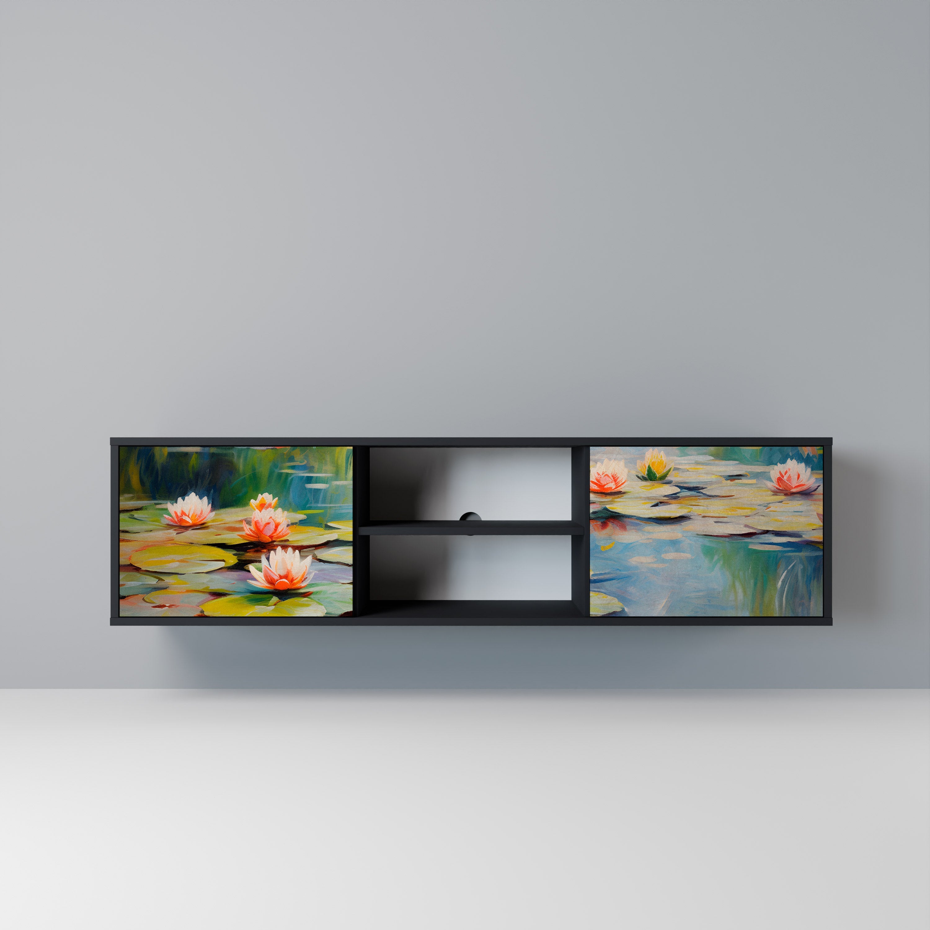 BLOOMING WATERS Móvel de TV com 2 Portas em Acabamento Preto