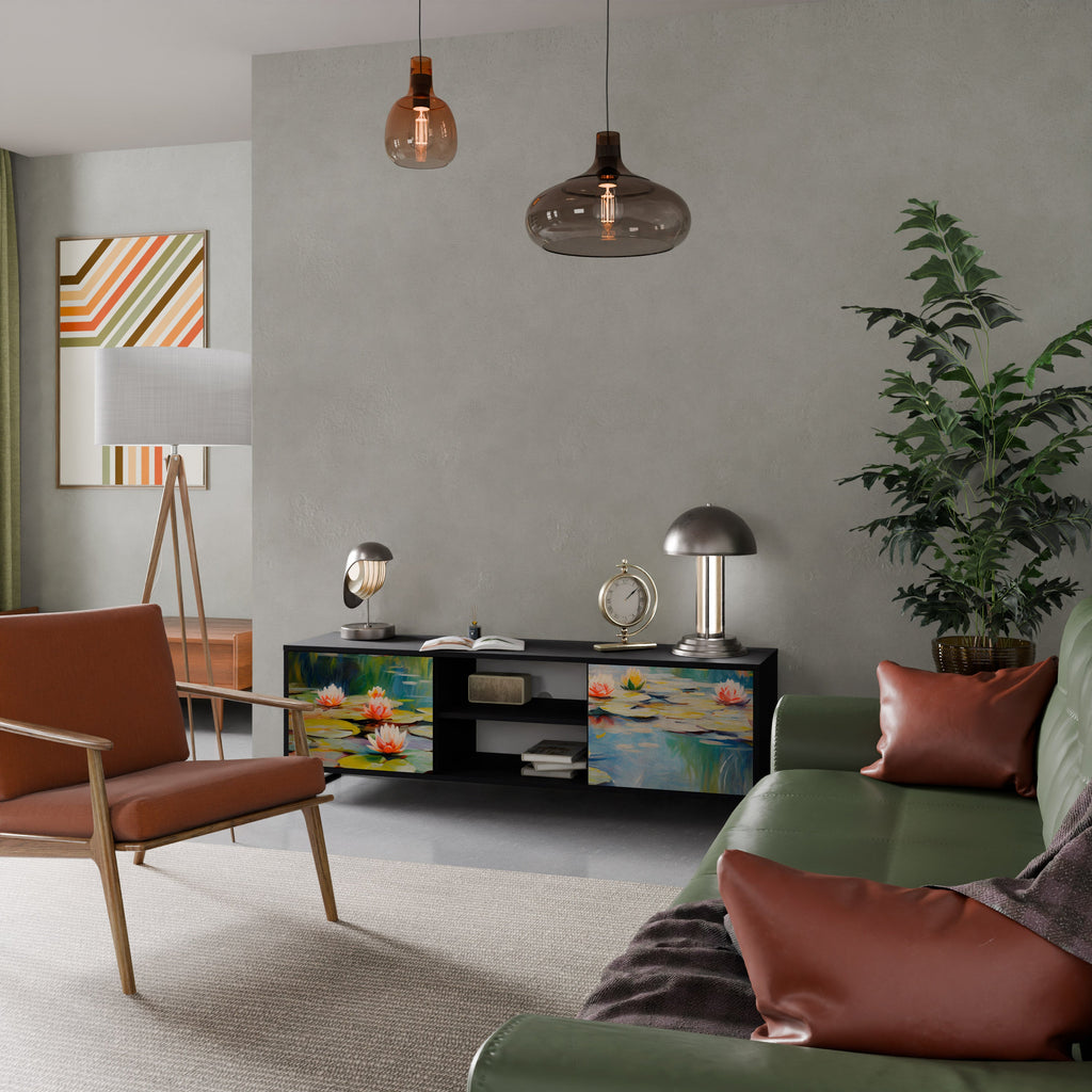 BLOOMING WATERS Móvel de TV com 2 Portas em Acabamento Preto