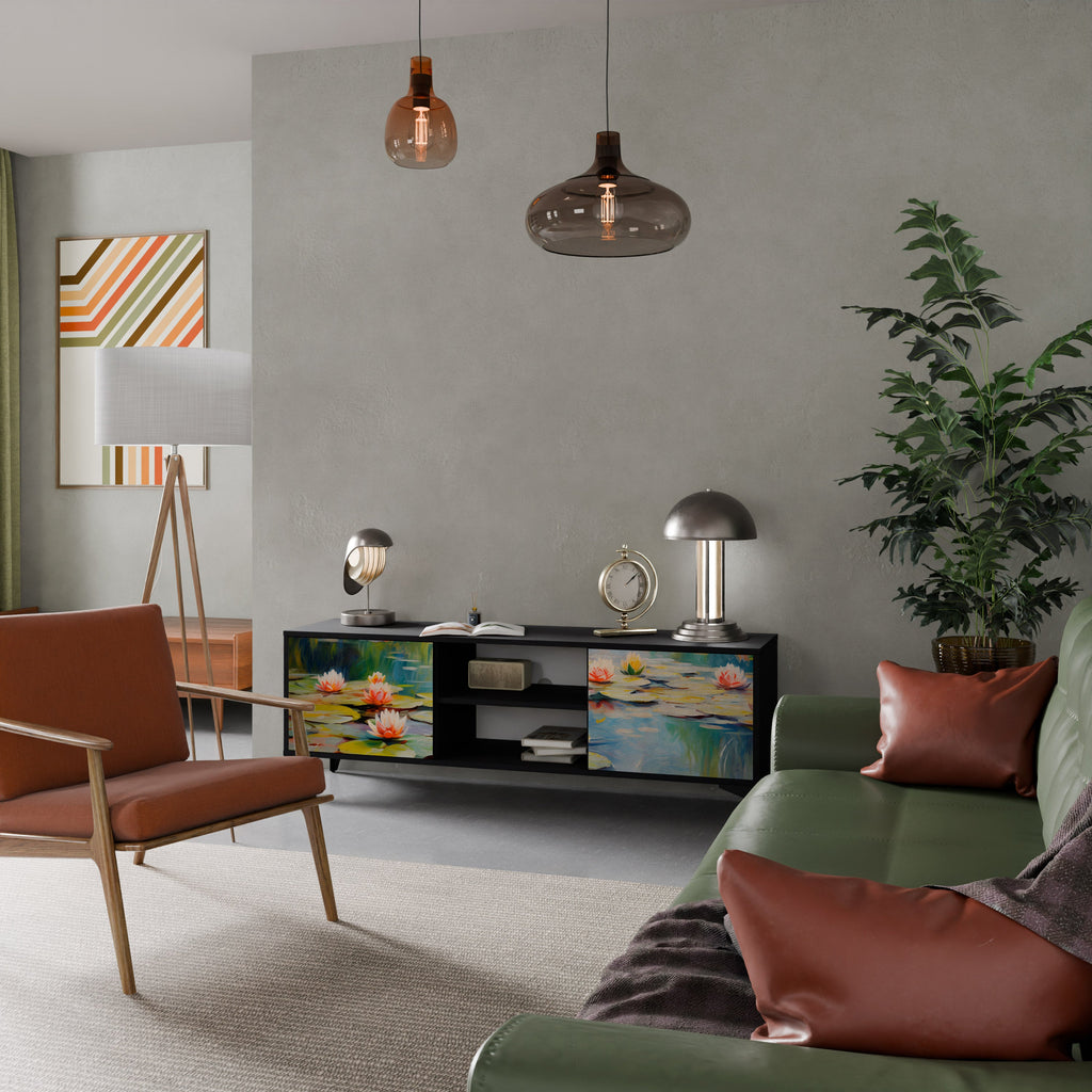 BLOOMING WATERS Móvel de TV com 2 Portas em Acabamento Preto