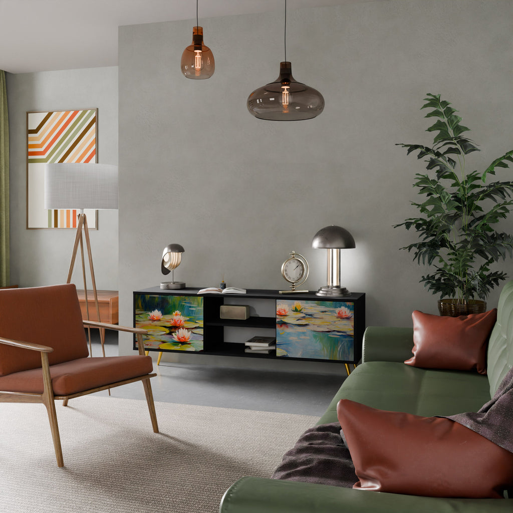 BLOOMING WATERS Móvel de TV com 2 Portas em Acabamento Preto