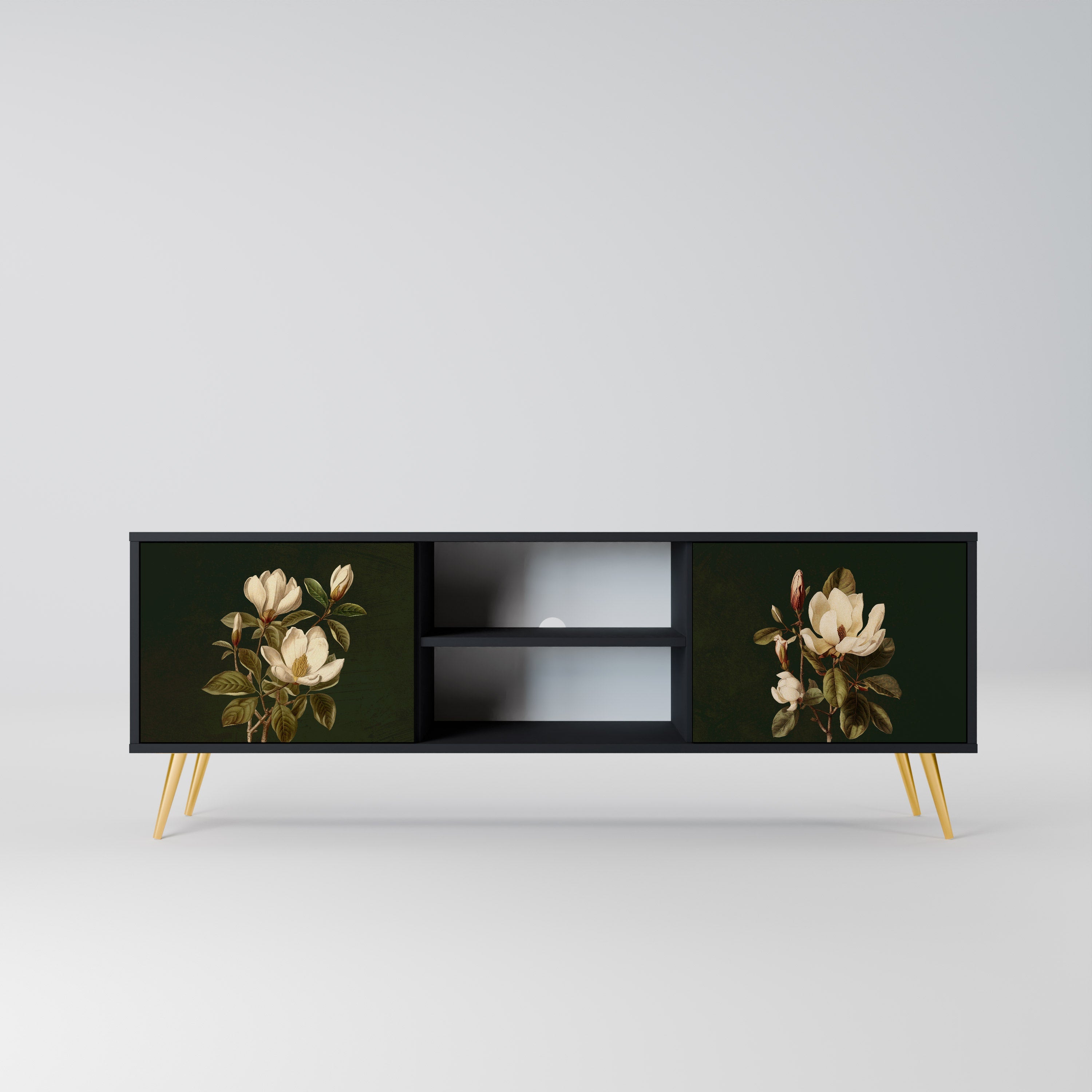 FLORAL NOIR Móvel de TV com 2 Portas em Acabamento Preto