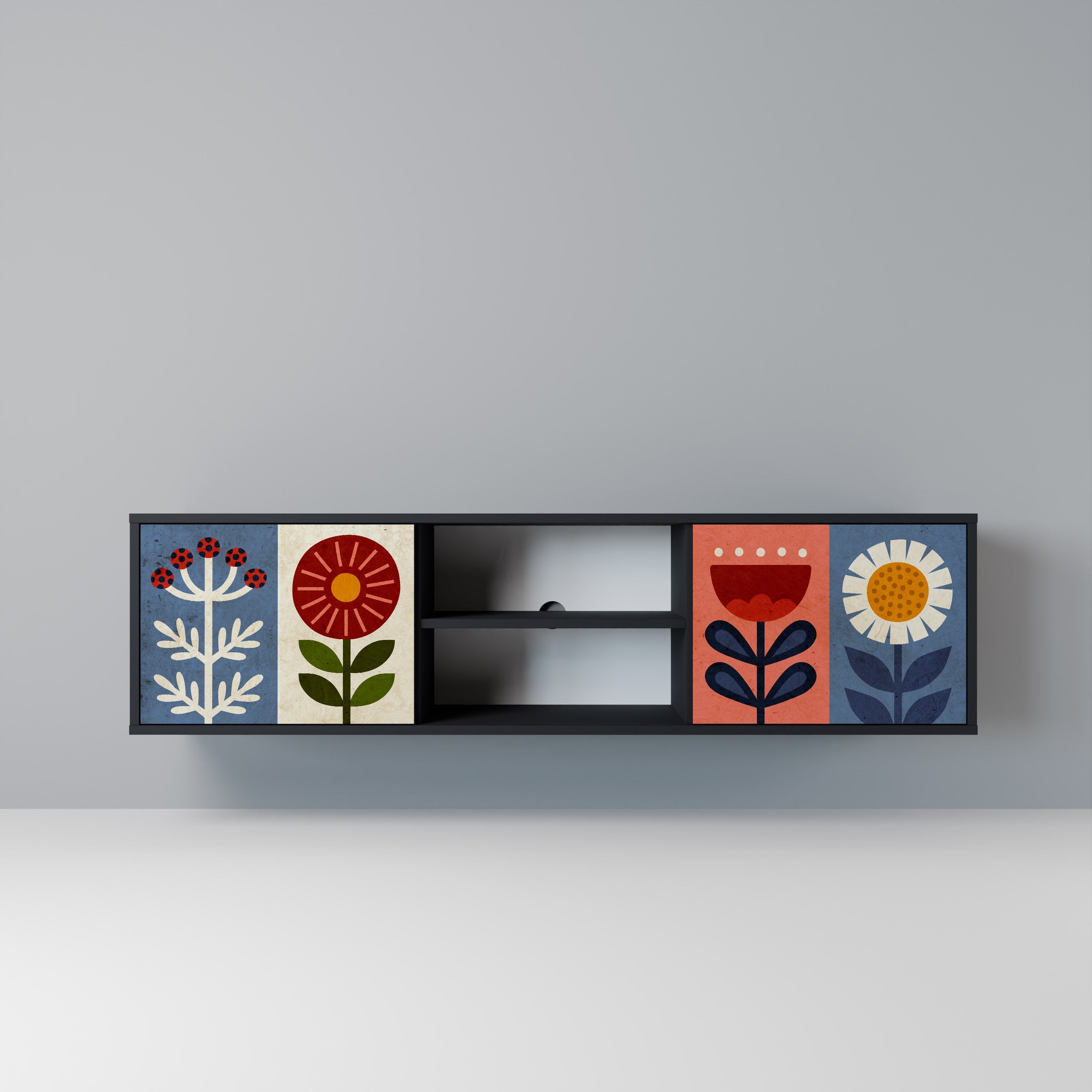 SCANDIC FLOWERET Móvel de TV com 2 Portas em Acabamento Preto