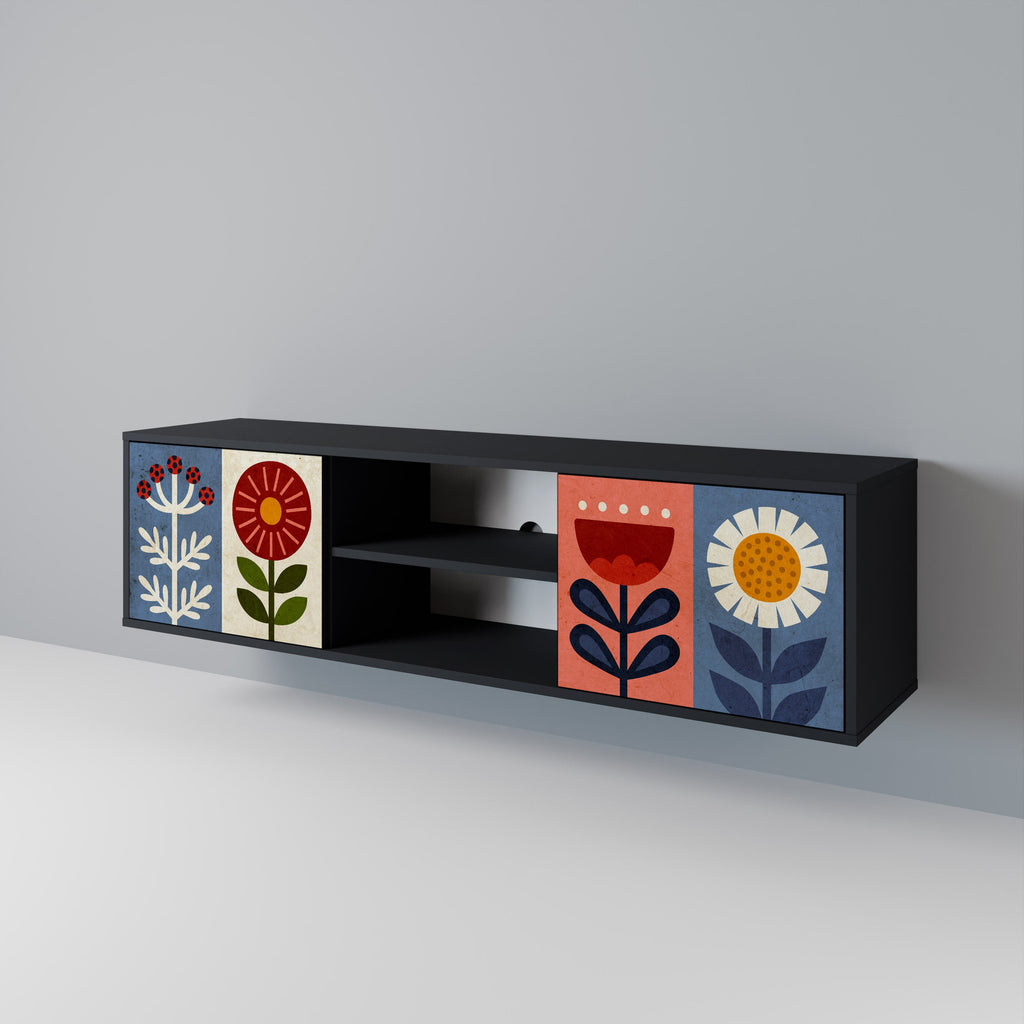 SCANDIC FLOWERET Móvel de TV com 2 Portas em Acabamento Preto