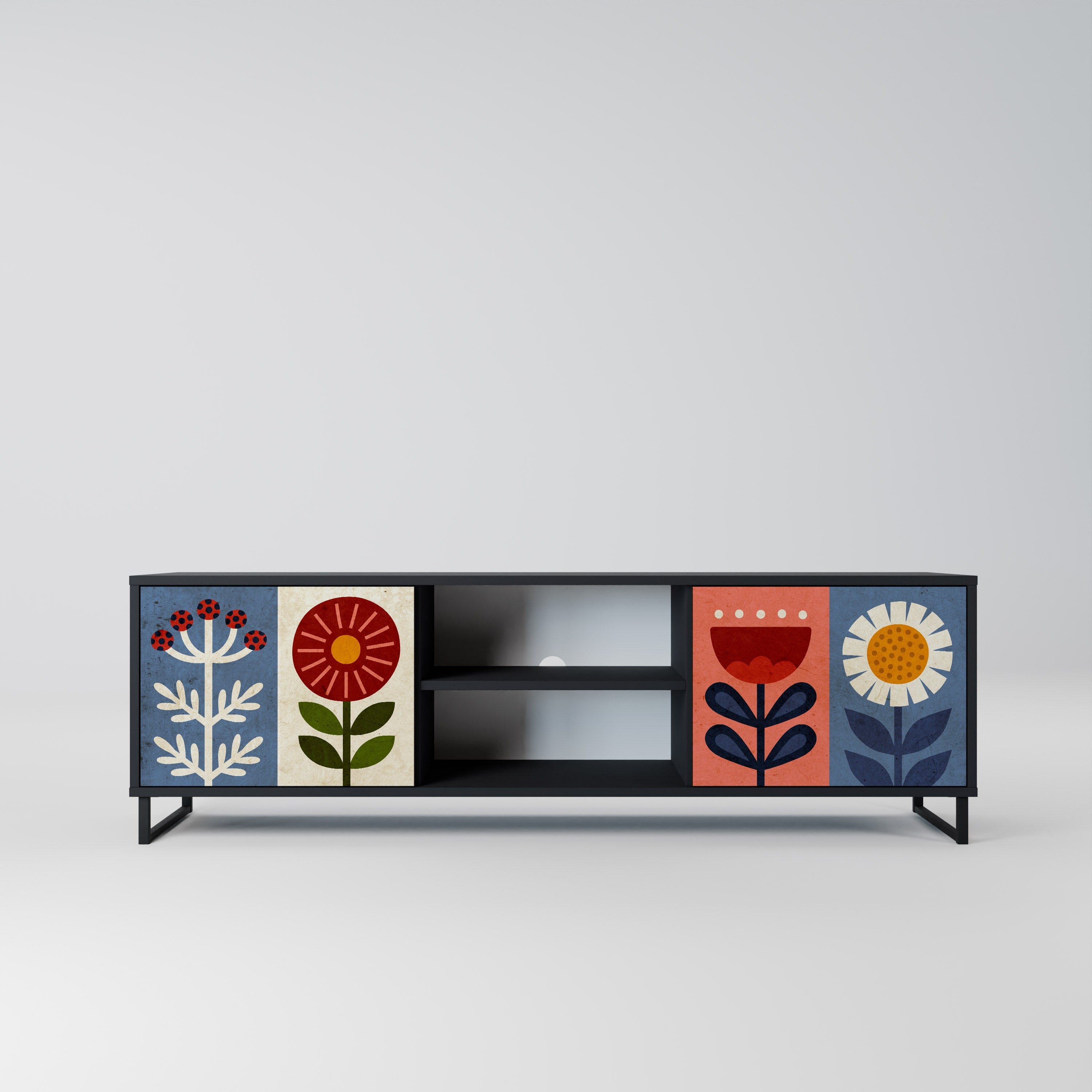 SCANDIC FLOWERET Móvel de TV com 2 Portas em Acabamento Preto