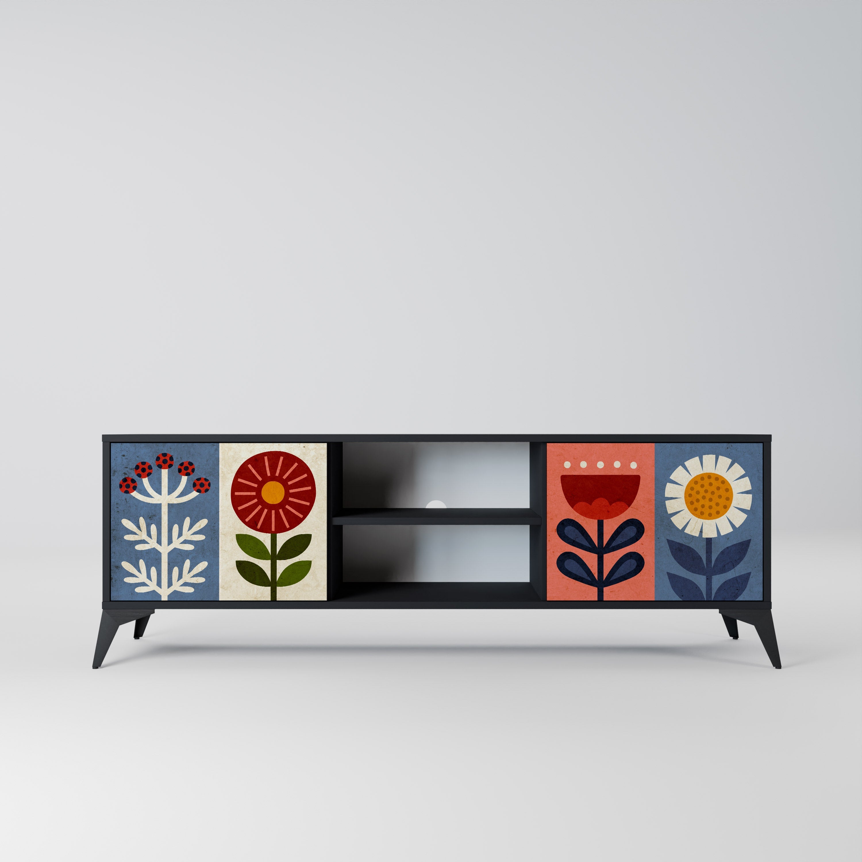 SCANDIC FLOWERET Móvel de TV com 2 Portas em Acabamento Preto