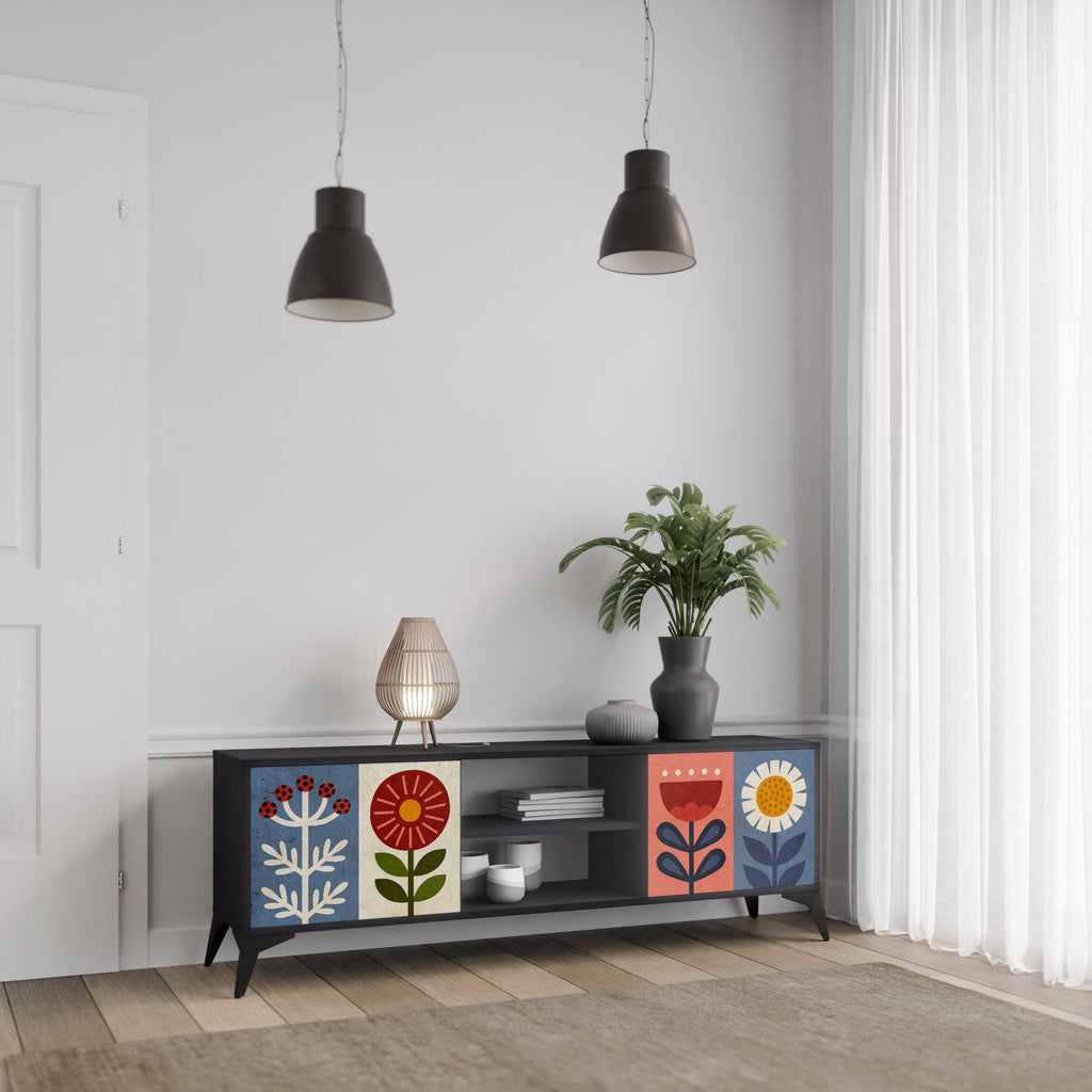 SCANDIC FLOWERET Móvel de TV com 2 Portas em Acabamento Preto