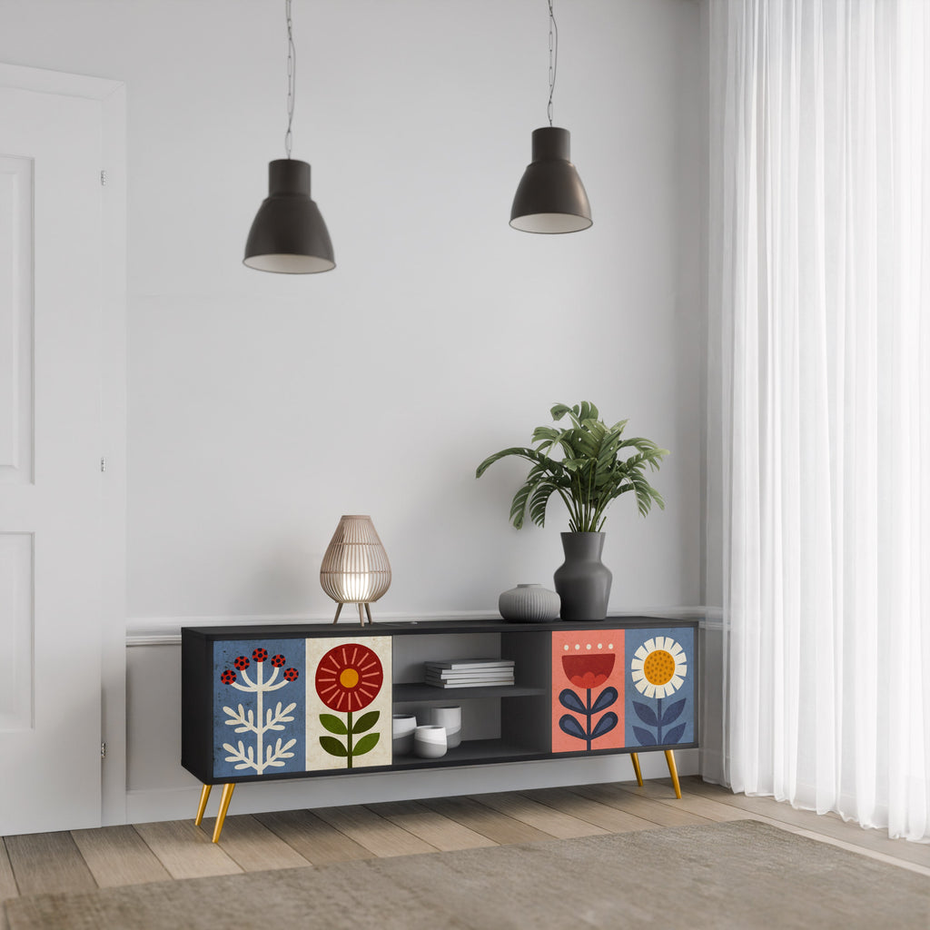 SCANDIC FLOWERET Móvel de TV com 2 Portas em Acabamento Preto