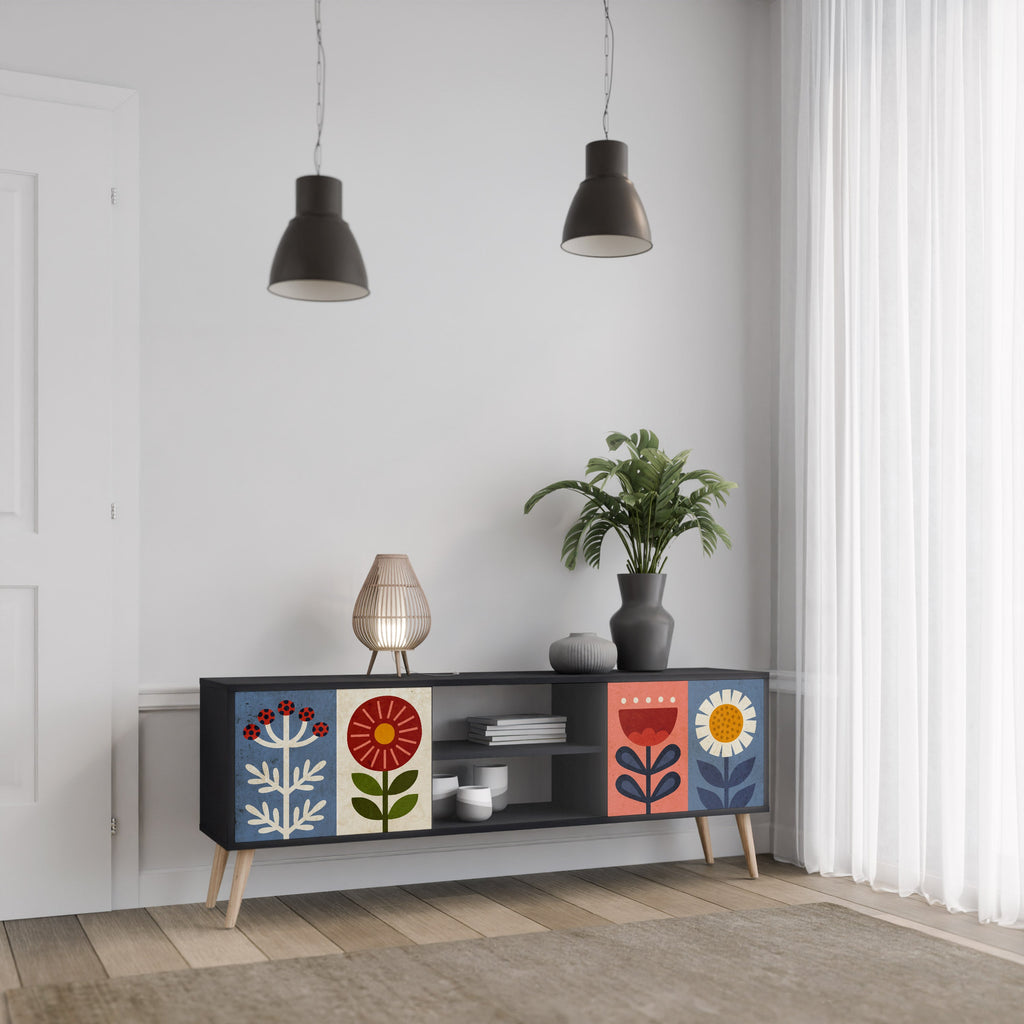 SCANDIC FLOWERET Móvel de TV com 2 Portas em Acabamento Preto