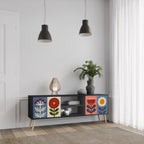 SCANDIC FLOWERET Móvel de TV com 2 Portas em Acabamento Preto