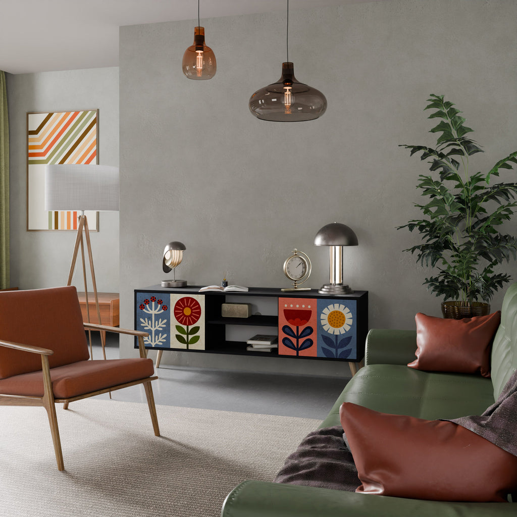 SCANDIC FLOWERET Móvel de TV com 2 Portas em Acabamento Preto