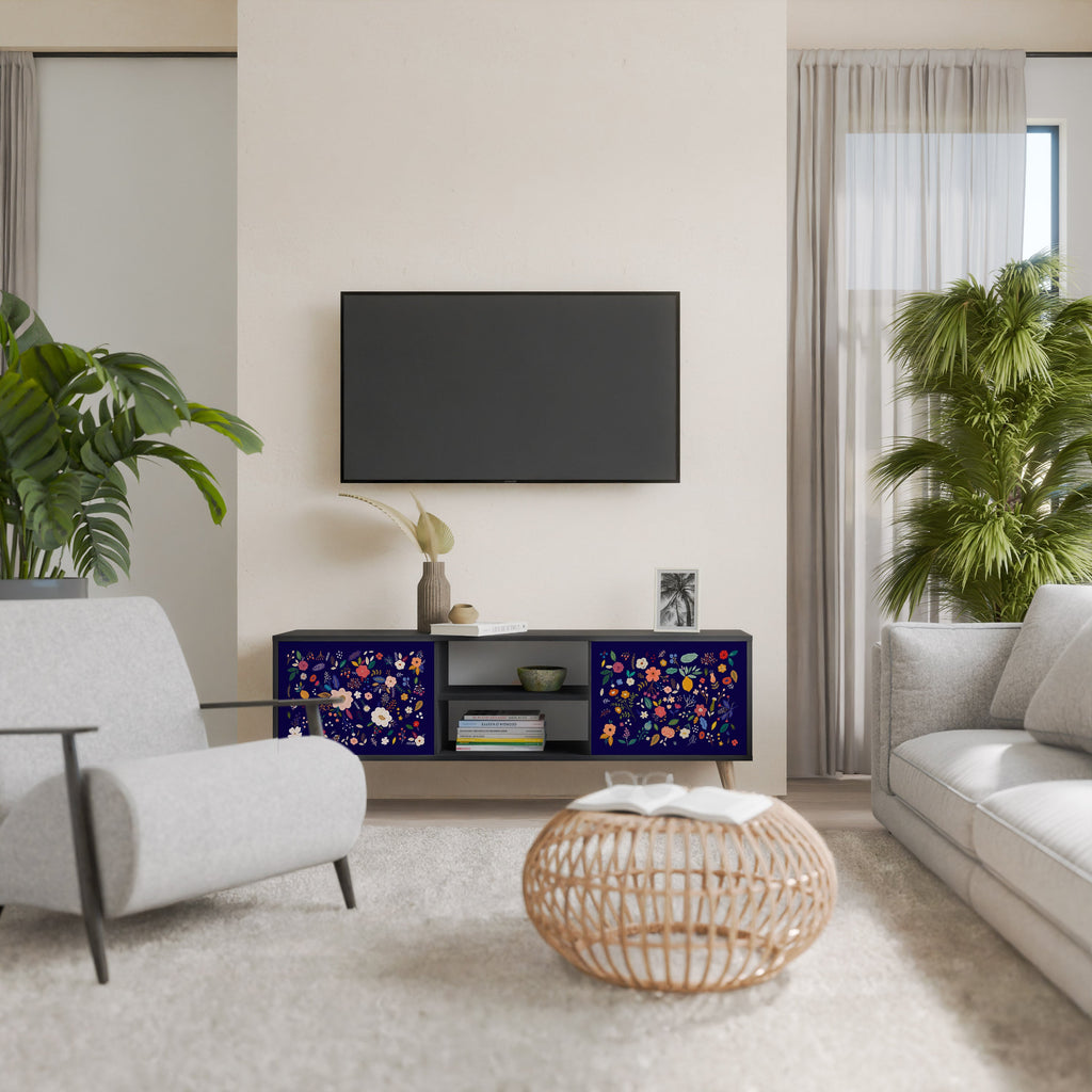FLORAL COMBINATION Móvel de TV com 2 Portas em Acabamento Preto