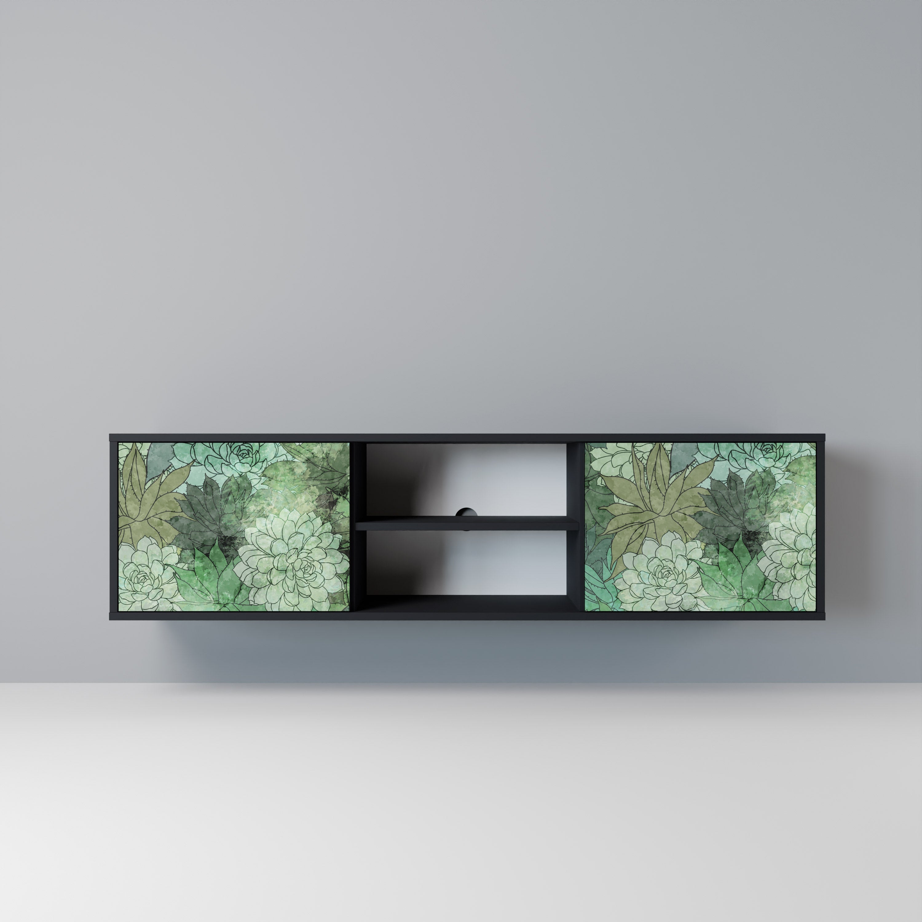 SUCCULENT CLUSTER Móvel de TV com 2 Portas em Acabamento Preto