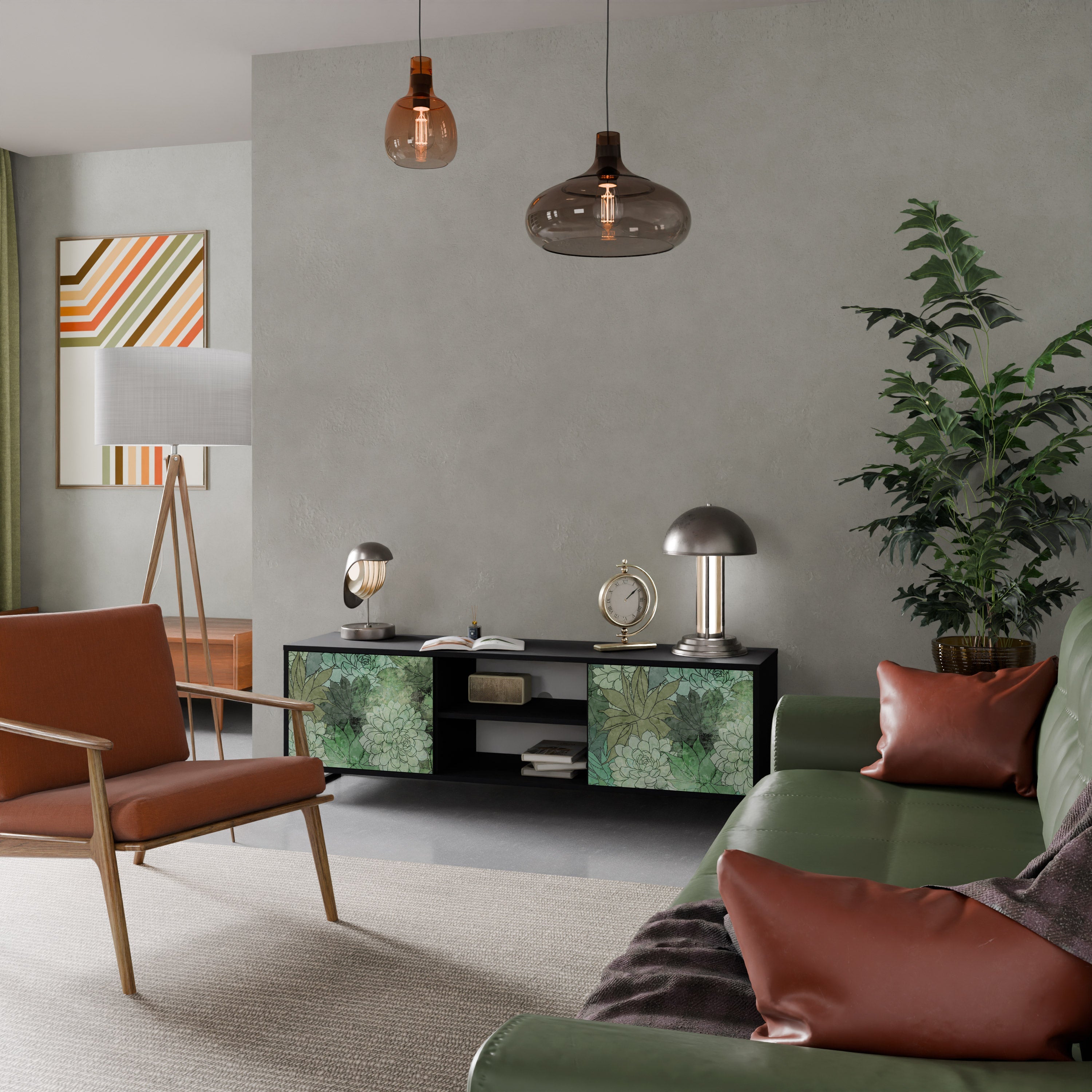 SUCCULENT CLUSTER Móvel de TV com 2 Portas em Acabamento Preto