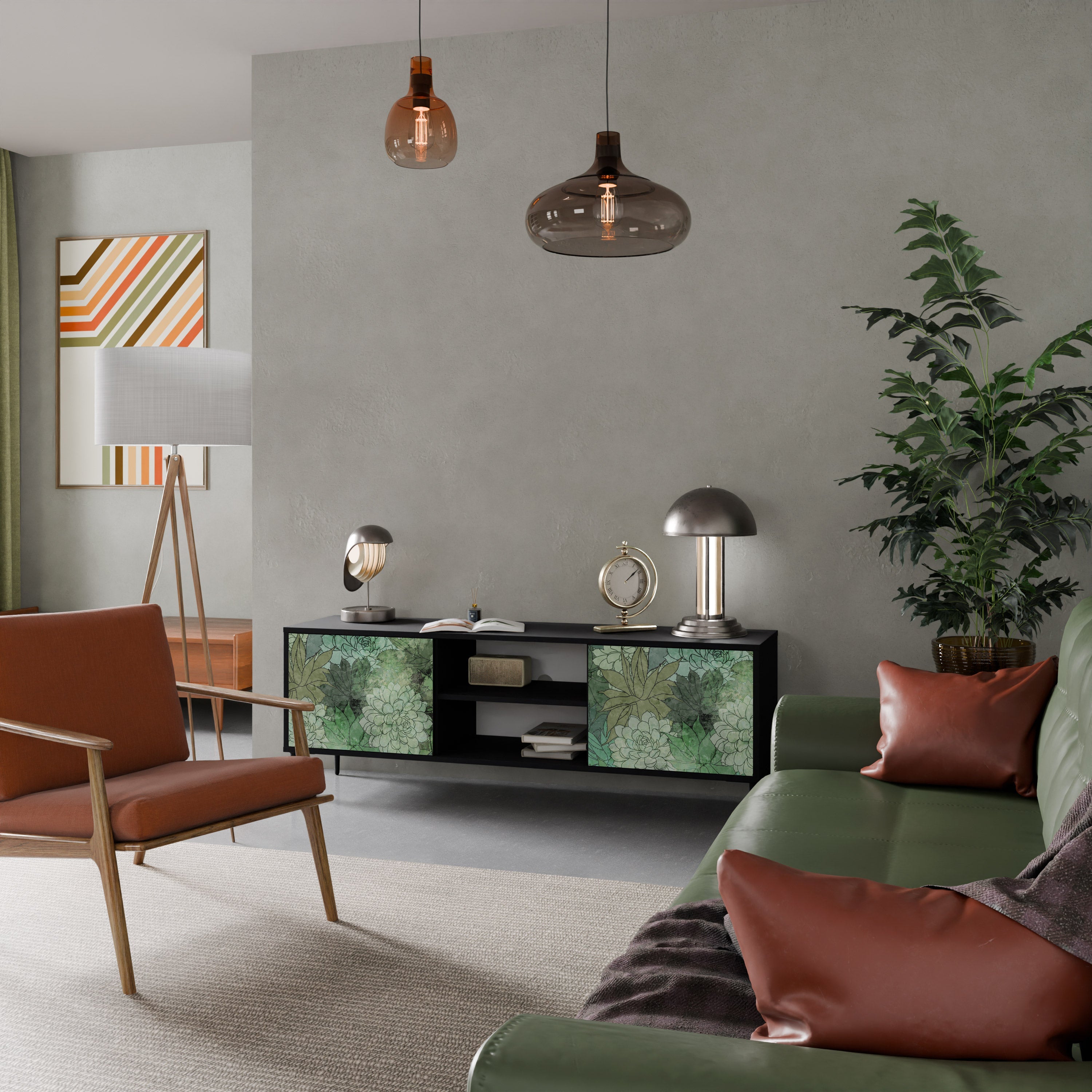 SUCCULENT CLUSTER Móvel de TV com 2 Portas em Acabamento Preto