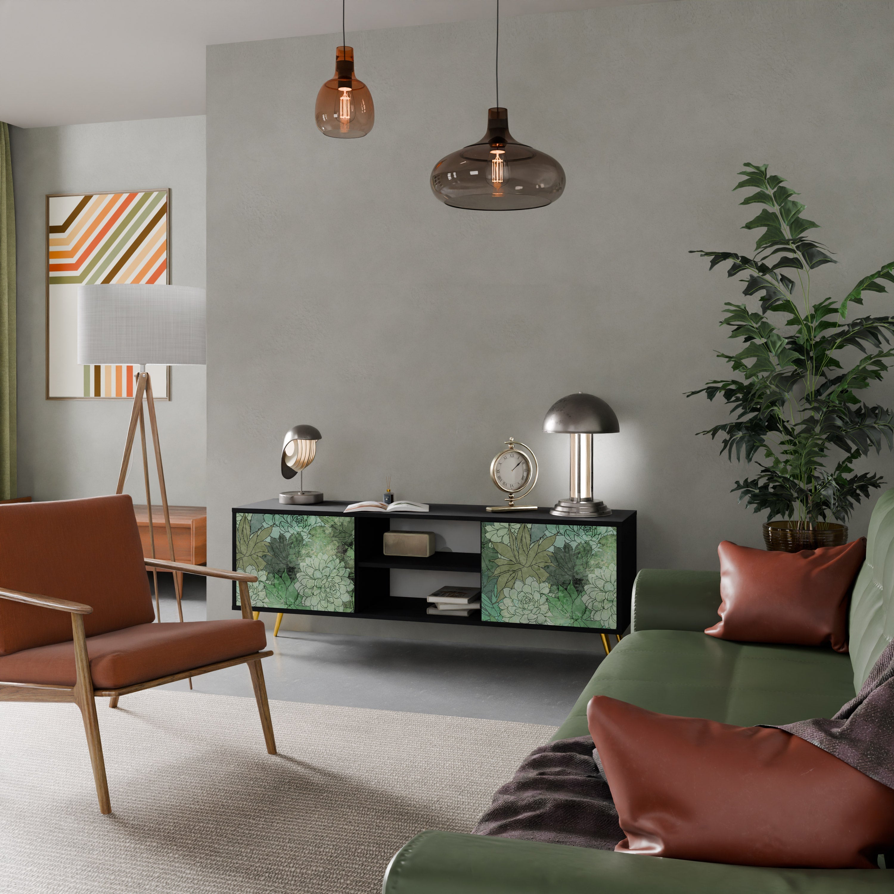 SUCCULENT CLUSTER Móvel de TV com 2 Portas em Acabamento Preto